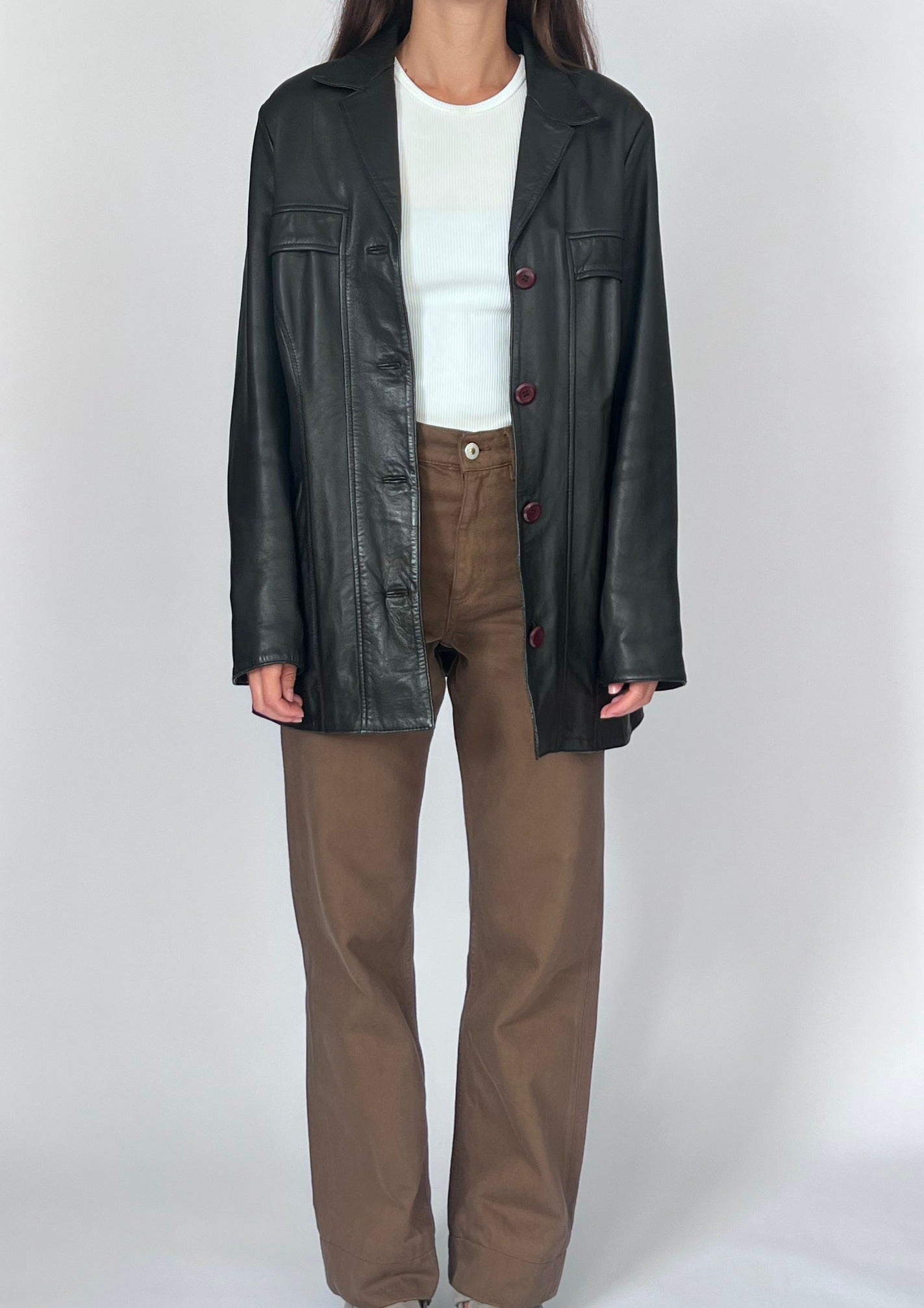 90s Longerline Leather Jacket S/M