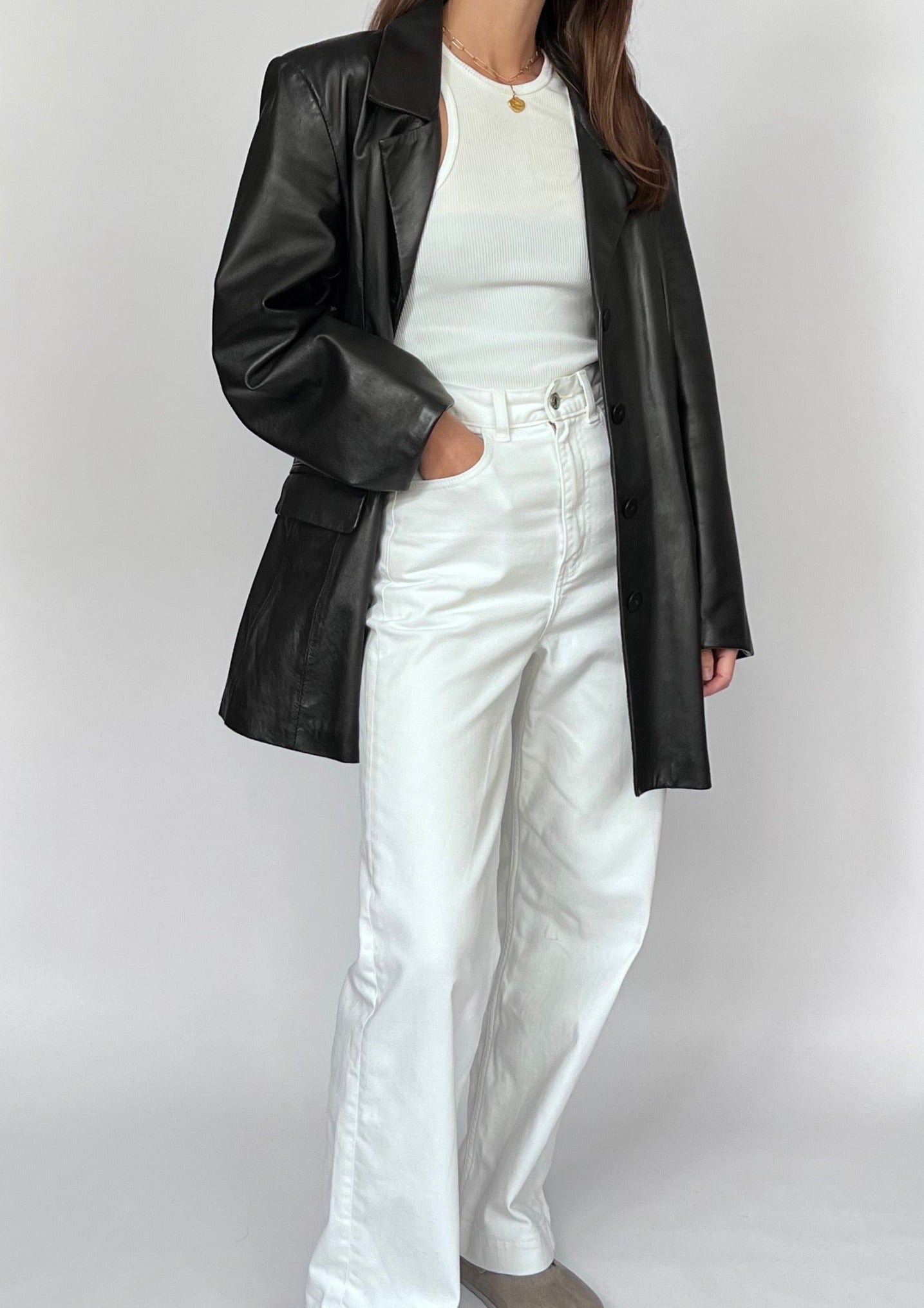 90s Black Leather Longline Jacket S/M – Reforme Studios