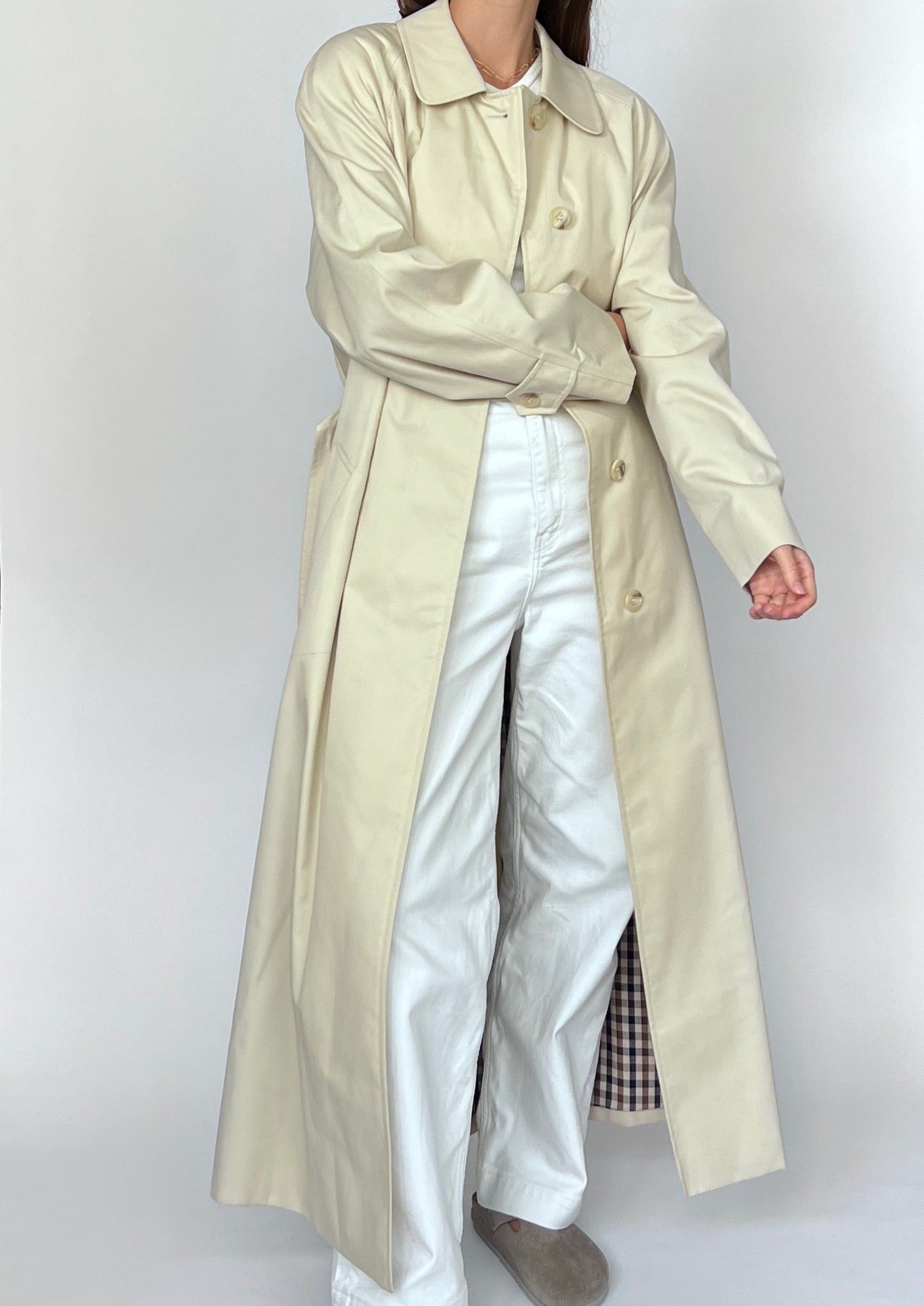 Aquascutum Classic Cream Maxi Trench Coat S/M – Reforme Studios