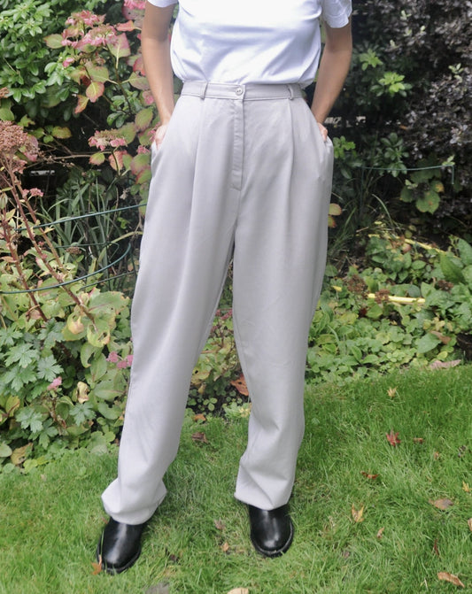Vintage Wool Straight Leg Light Grey Trousers Size Size 12