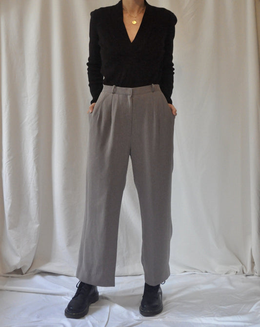 Vintage Grey Wide Leg High Waisted Trousers Size 10