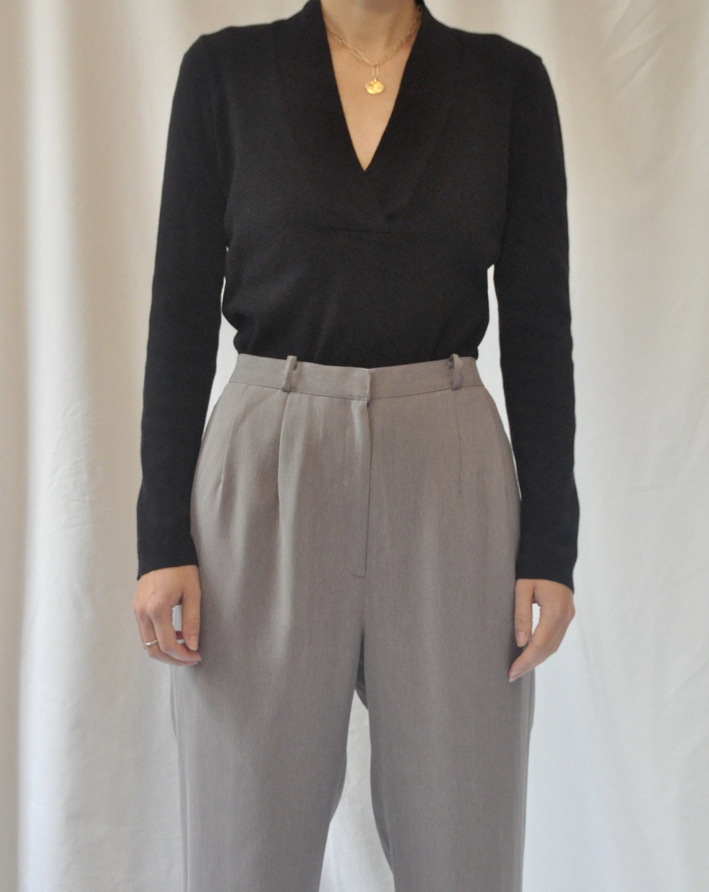 Vintage Grey Wide Leg High Waisted Trousers Size 10