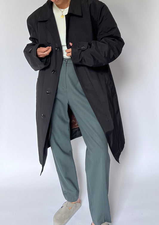 Black Quilted Lined Minimal Raincoat M/L