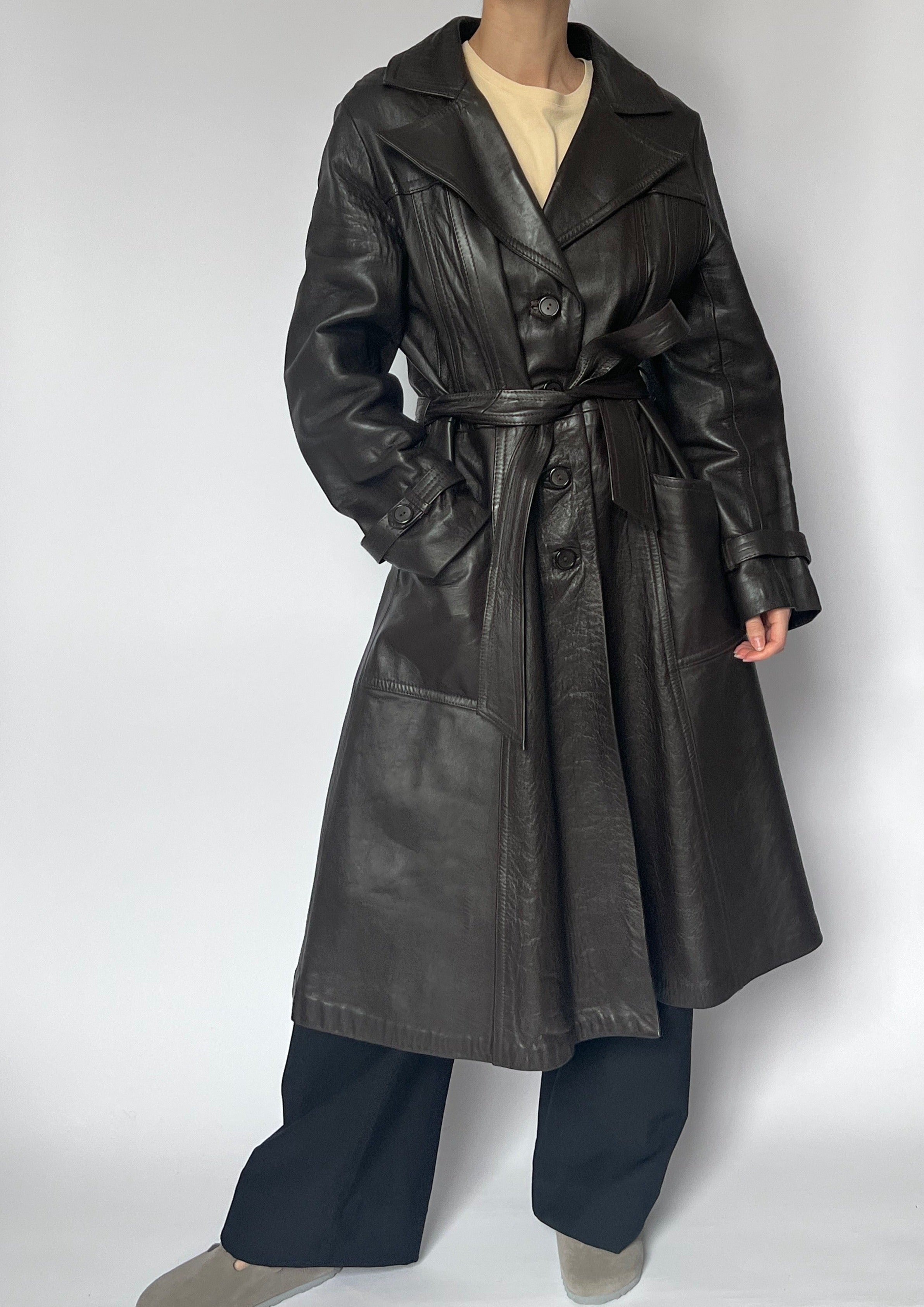 Vintage 70s Libby’s Leather Mid store Length Trench Coat