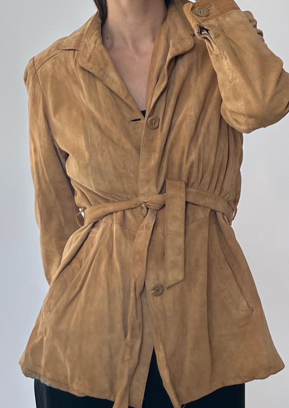 Neutral Suede Belted Shacket S/M