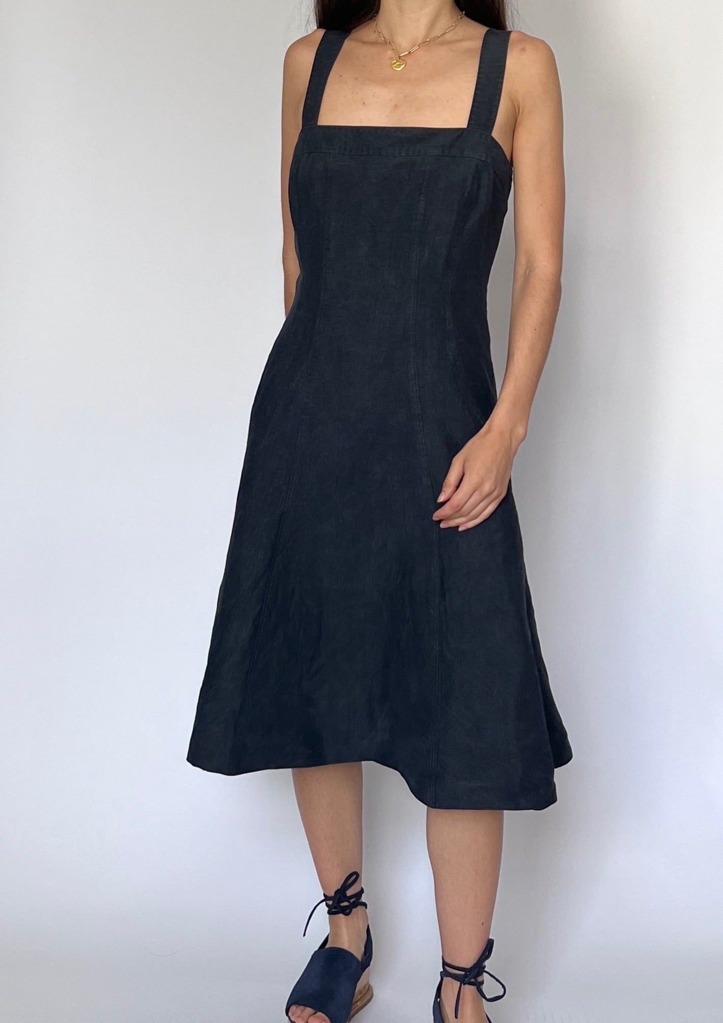90s Linen Silk Apron Pinafore Midi Dress XS/S Reforme Studios 90s Linen Silk Apron Pinafore Midi Dress XS/S Reforme Studios