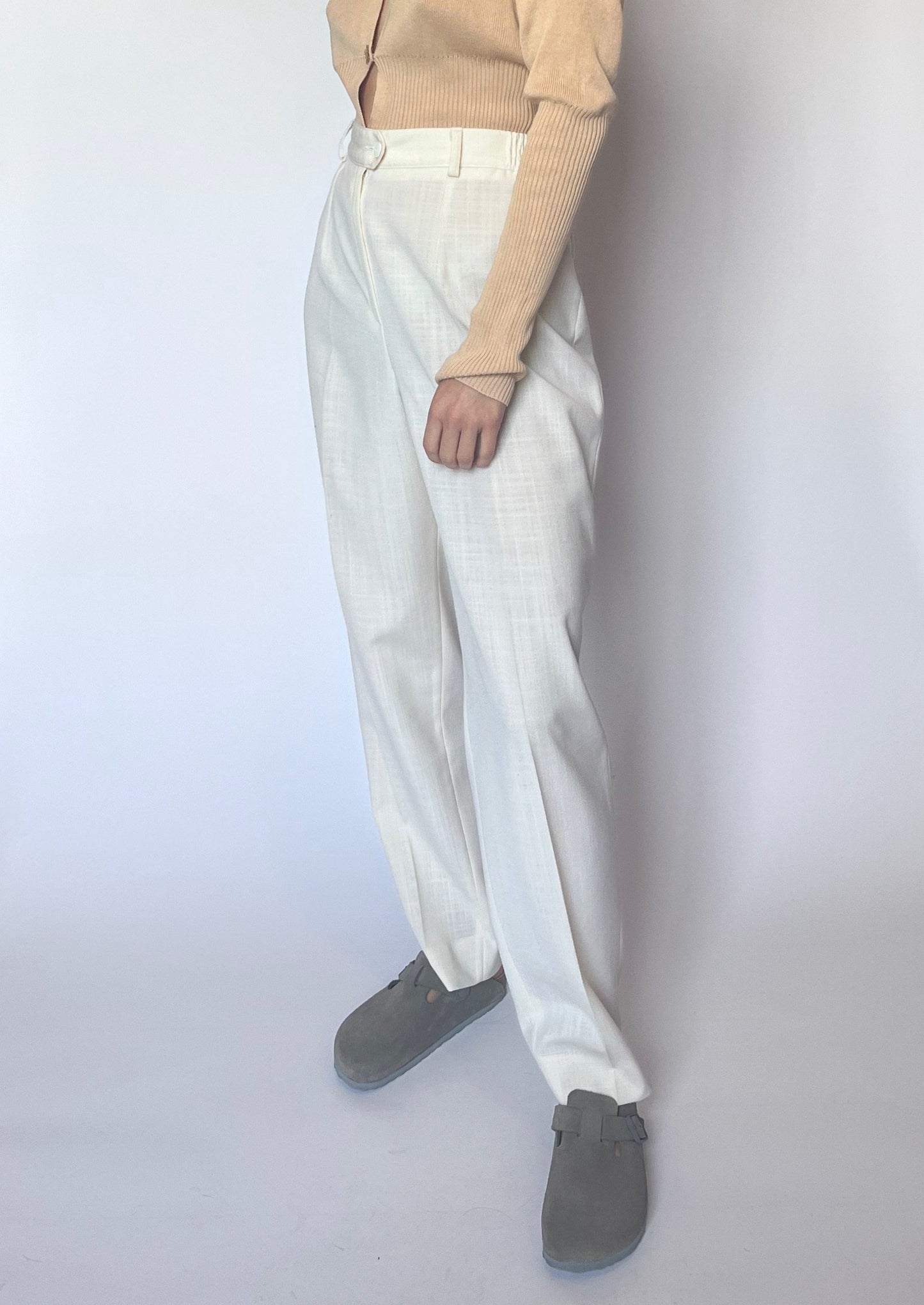 90s Cream Wide Leg Wool Trousers W'32" M