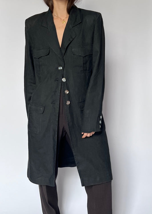 90s Linen Longline Blazer S/M