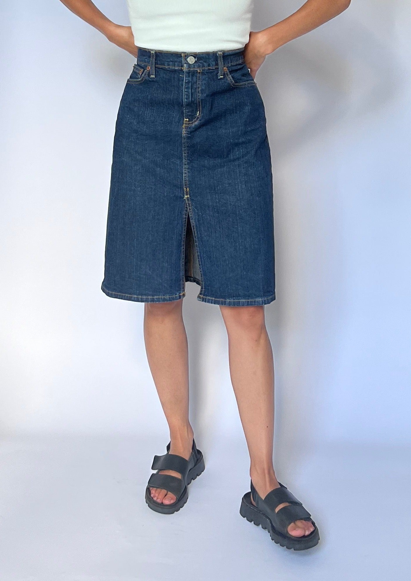 90s Ralph Lauren Knee Length Denim Skirt 30" S/M