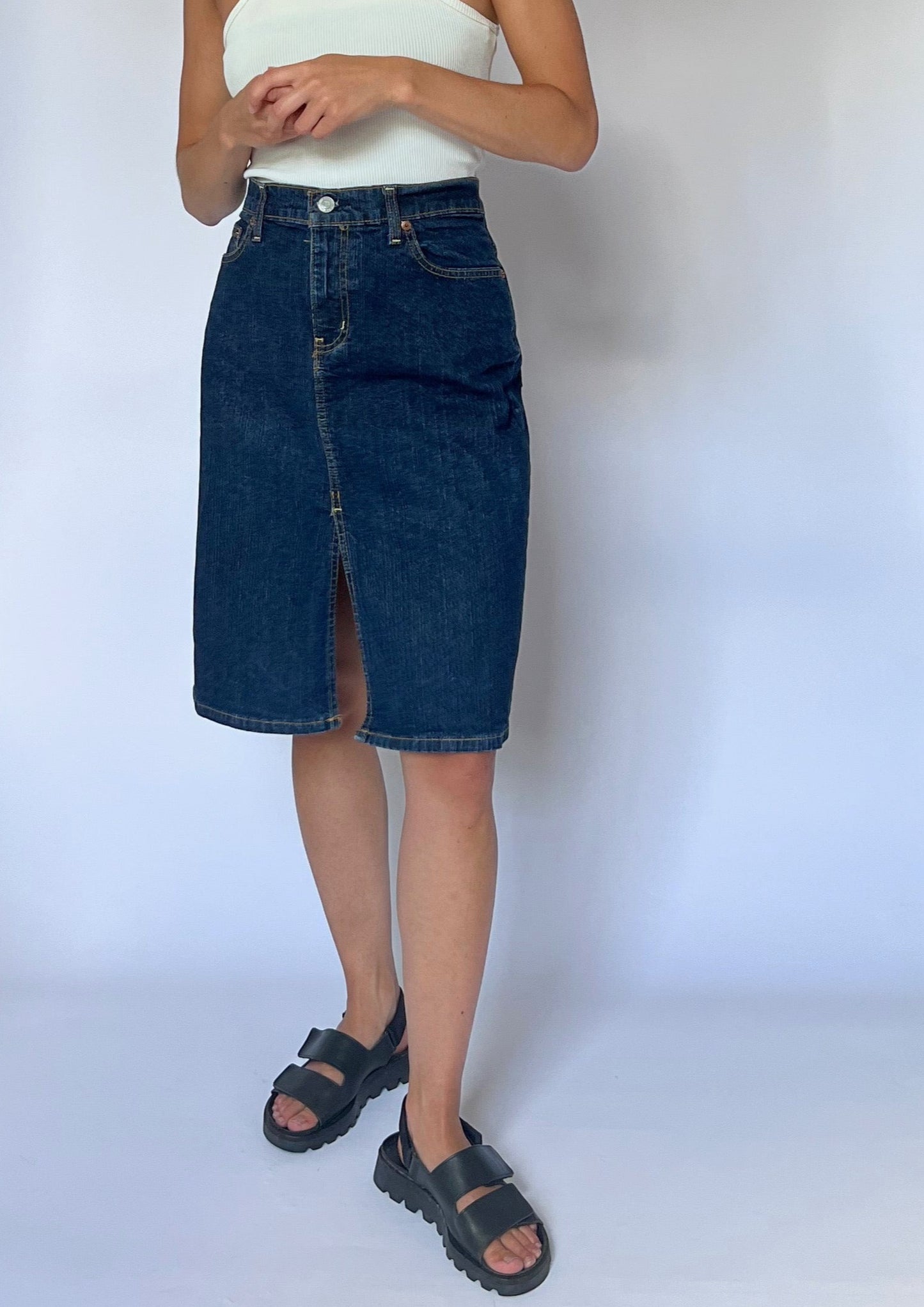 90s Ralph Lauren Knee Length Denim Skirt 30" S/M