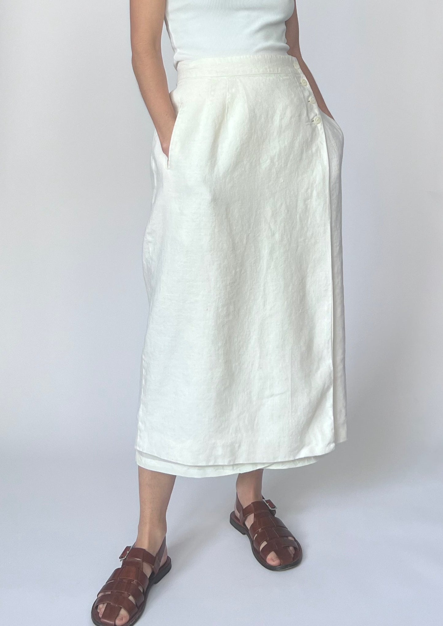 Linen Cream Wrap Skirt M