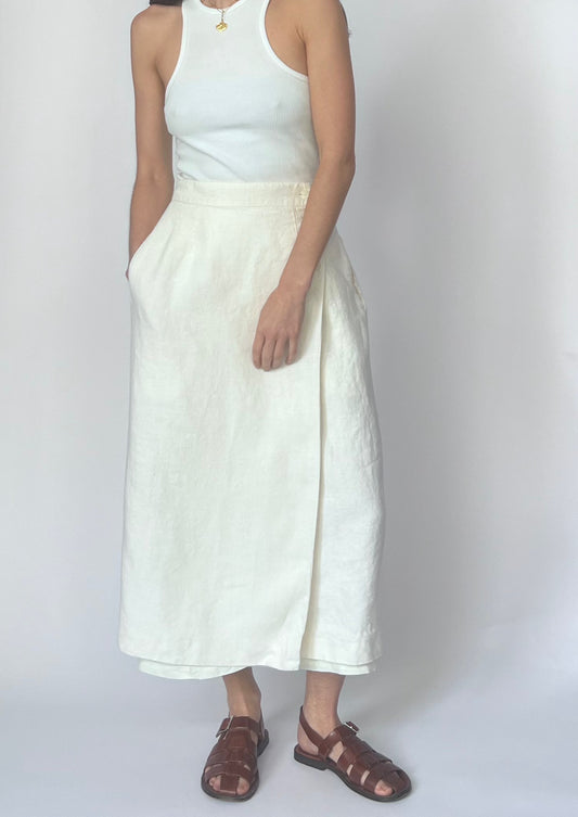 Linen Cream Wrap Skirt M