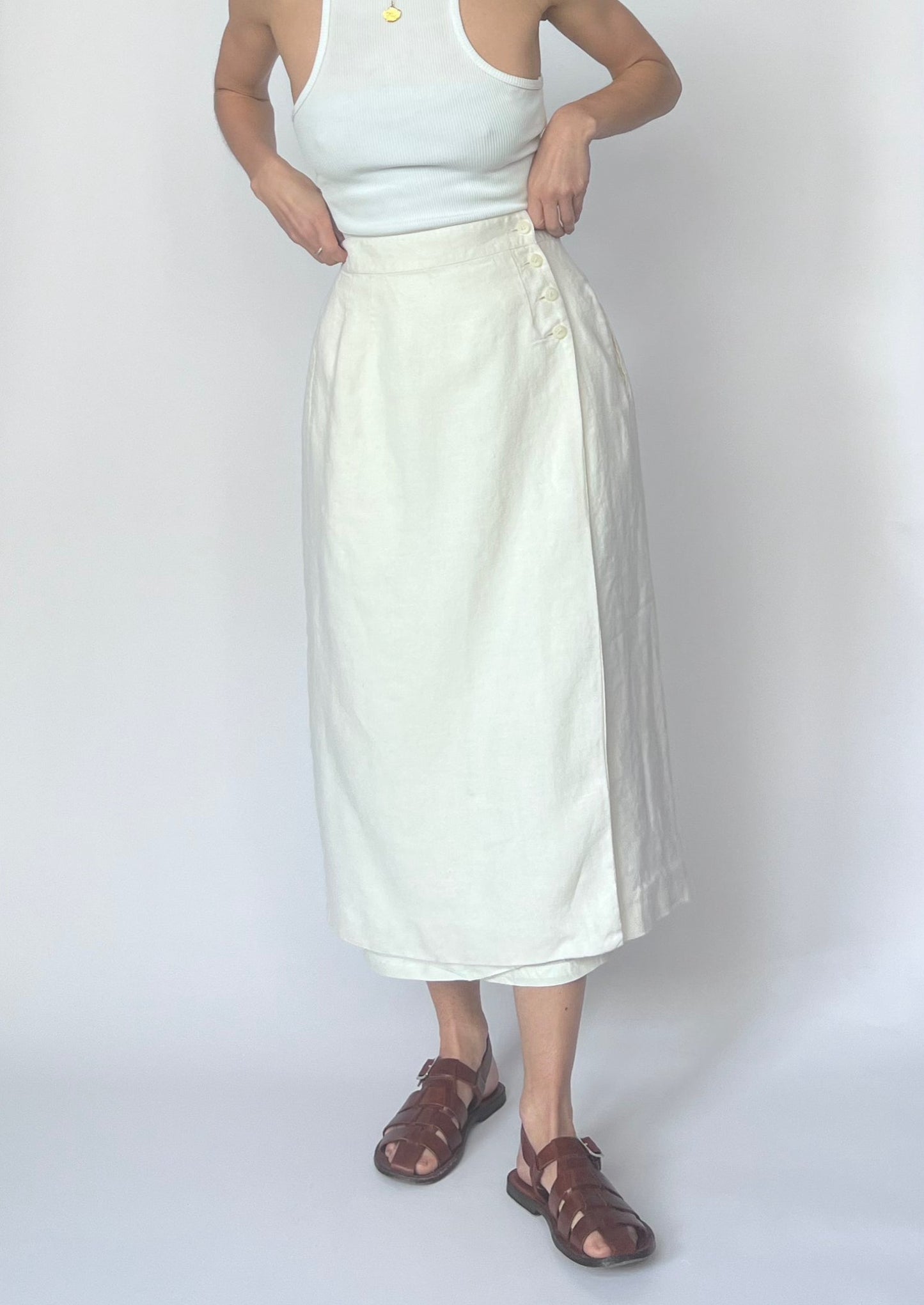 Linen Cream Wrap Skirt M