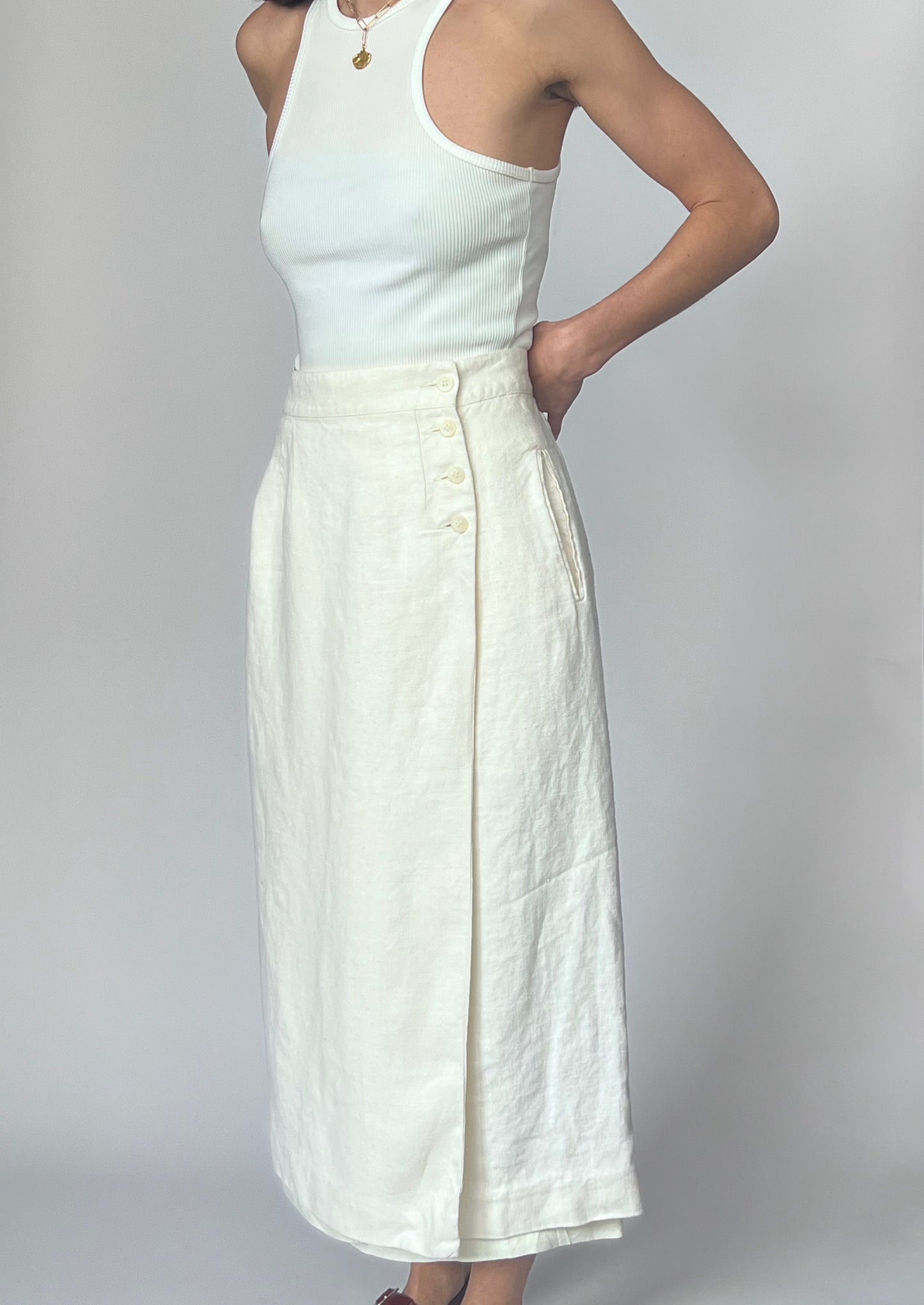 Linen Cream Wrap Skirt M