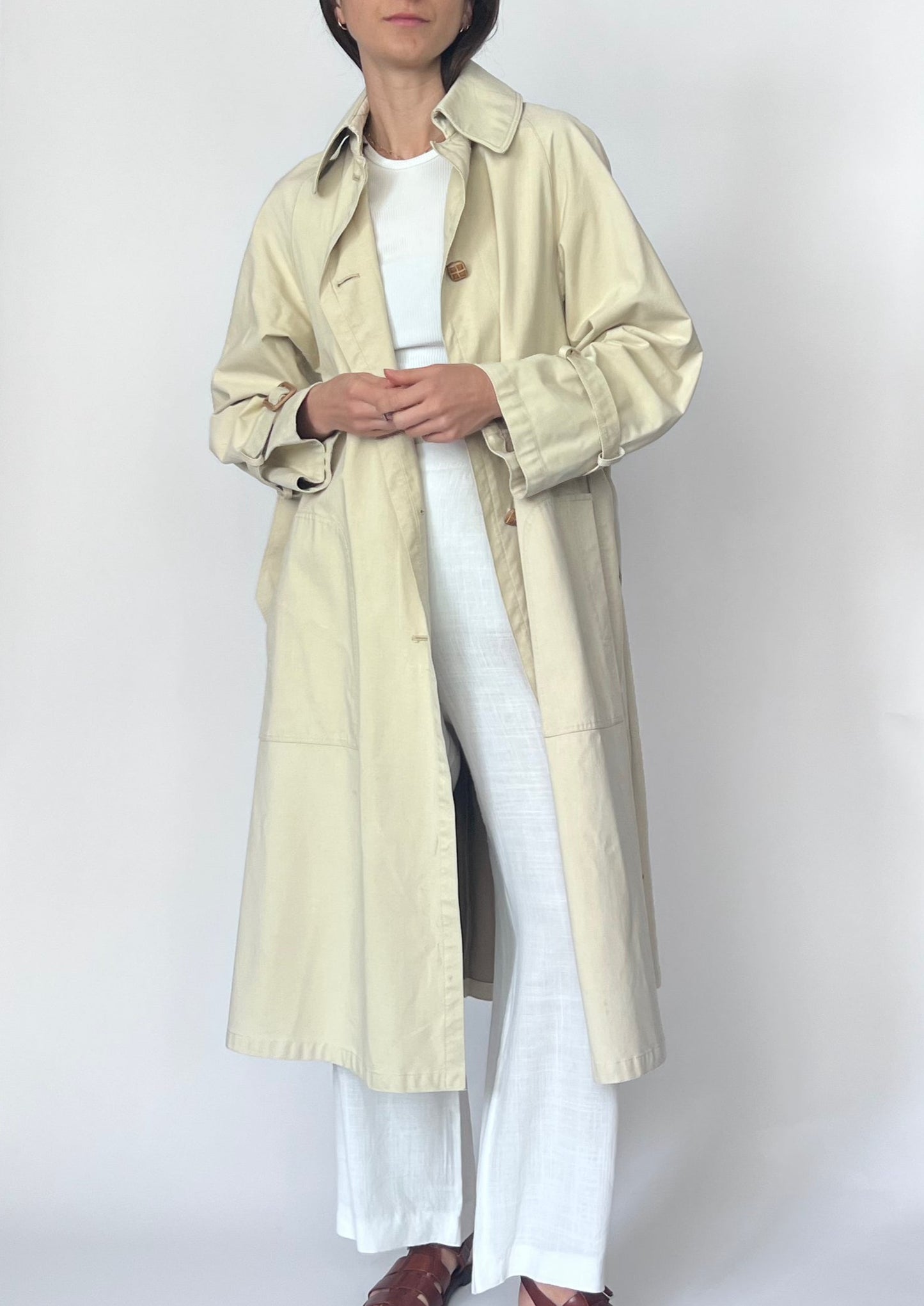 1970s Jaeger Cream Trench Coat XS/S