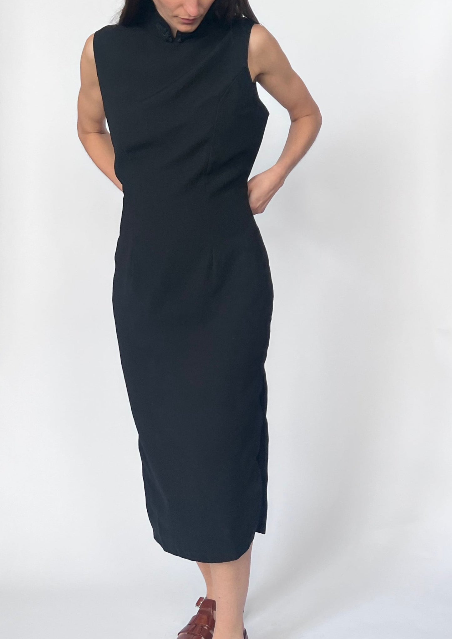 High Neck Black Fitted Dress M