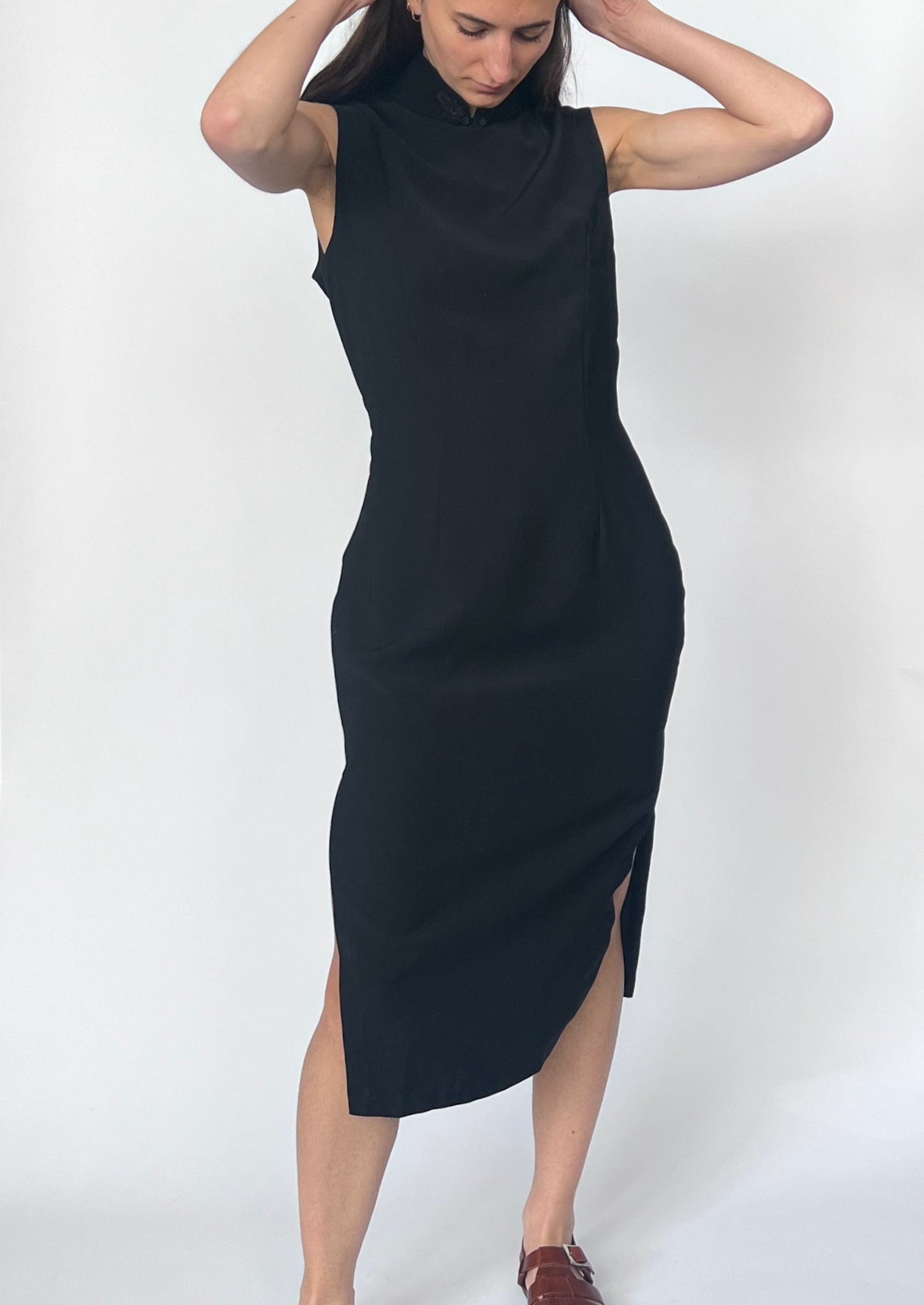 High Neck Black Fitted Dress M