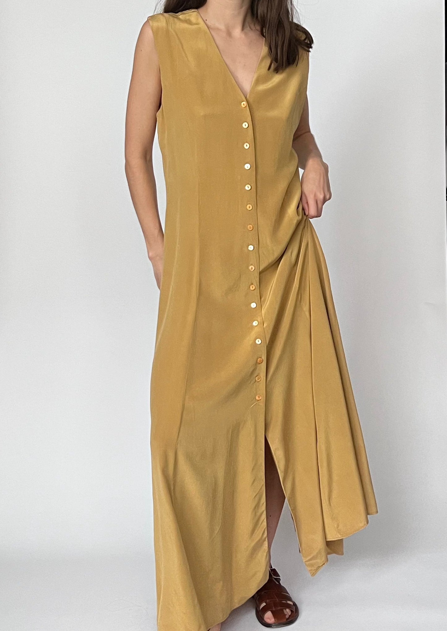 Silk Neutral Maxi Dress M