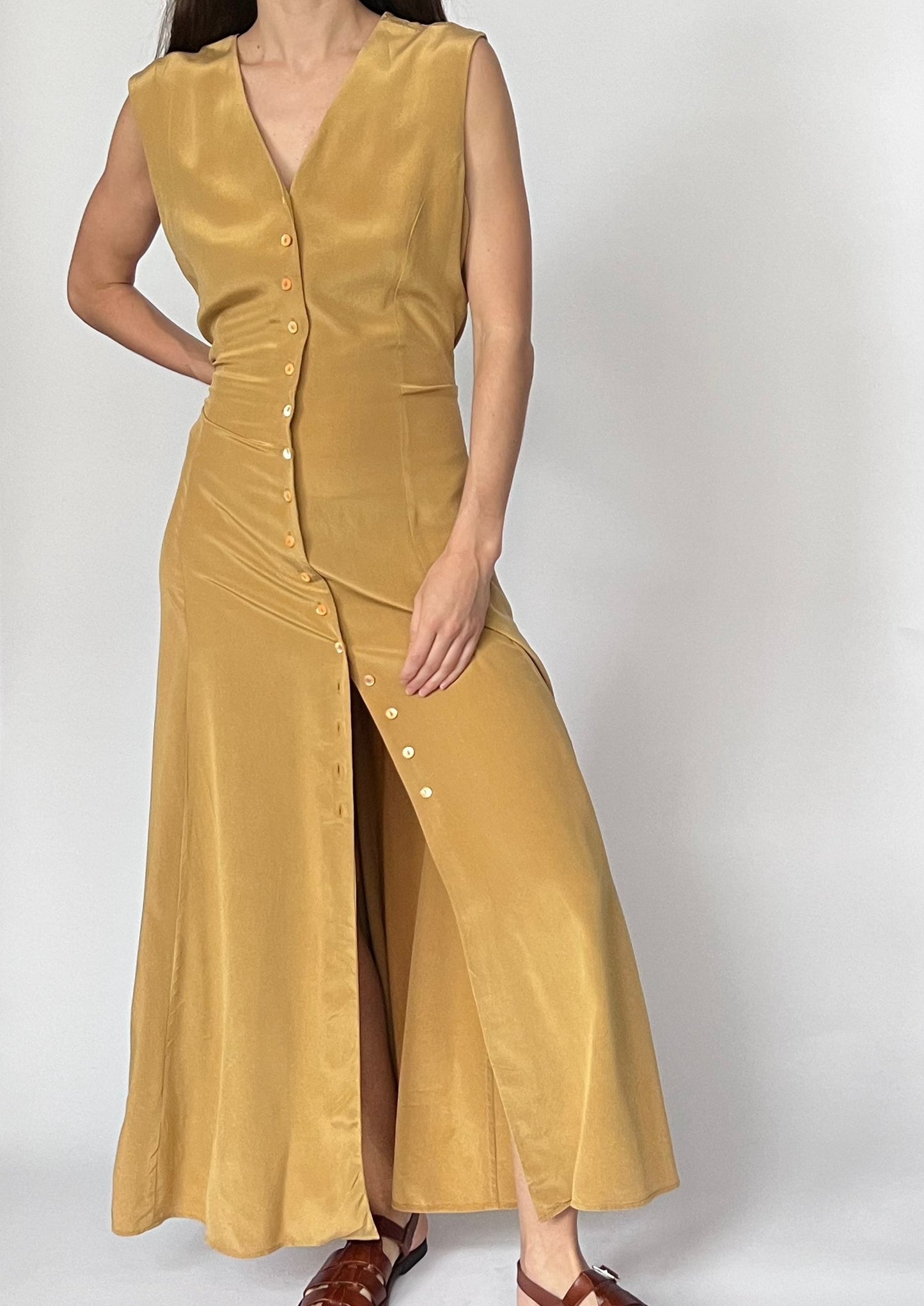 Silk Neutral Maxi Dress M