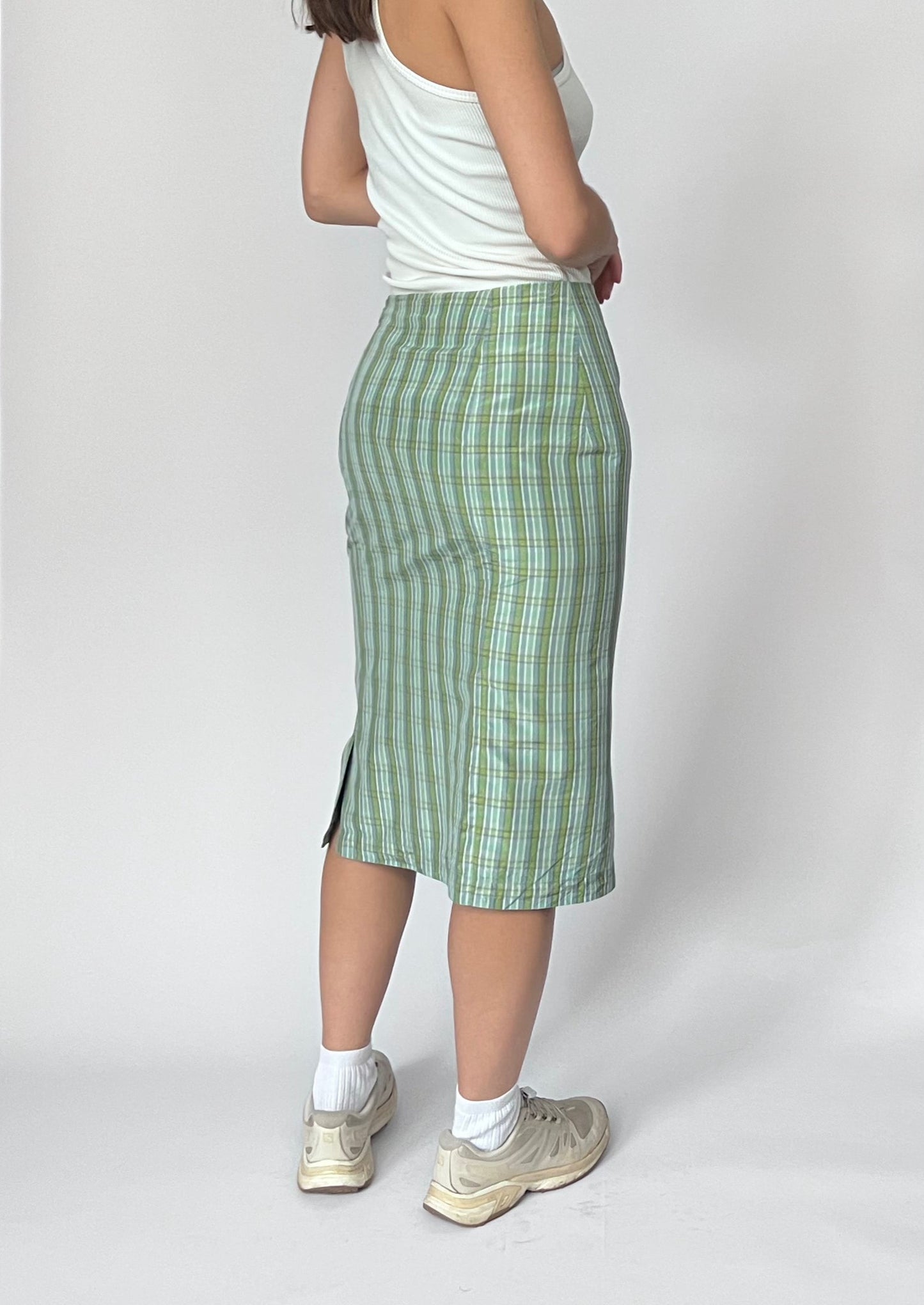 Green checked midi split skirt XS/S