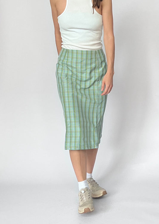 Green checked midi split skirt XS/S