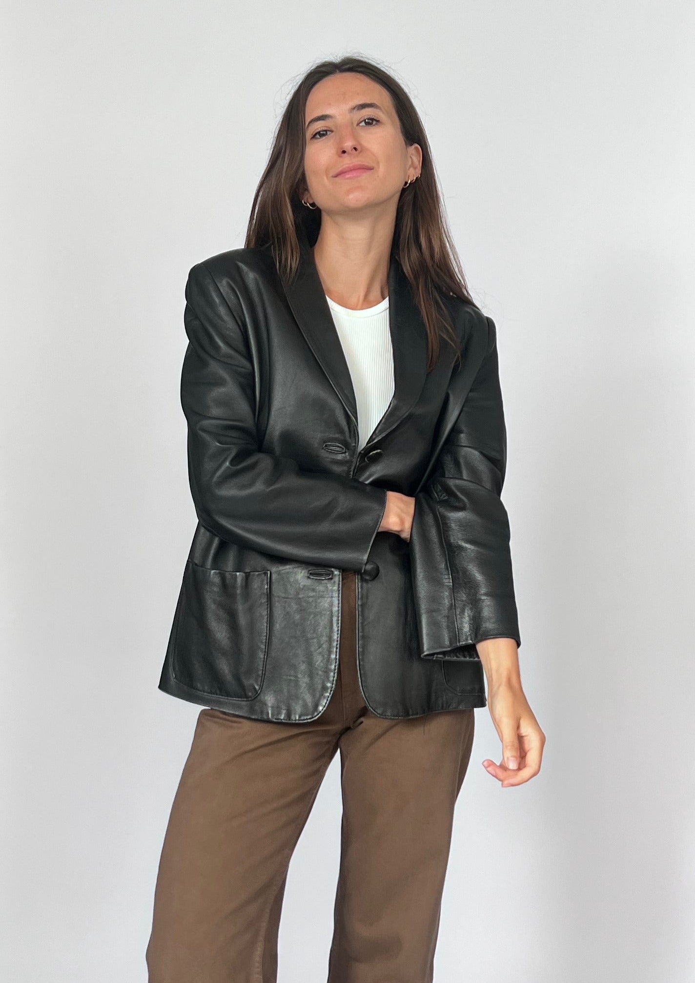 90s Boxy Leather Blazer S/M