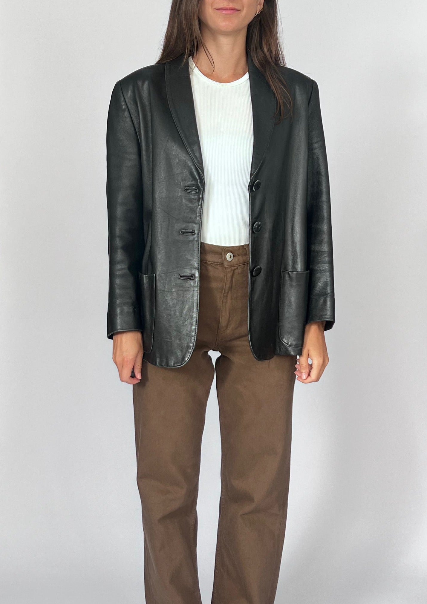 90s Boxy Leather Blazer S/M