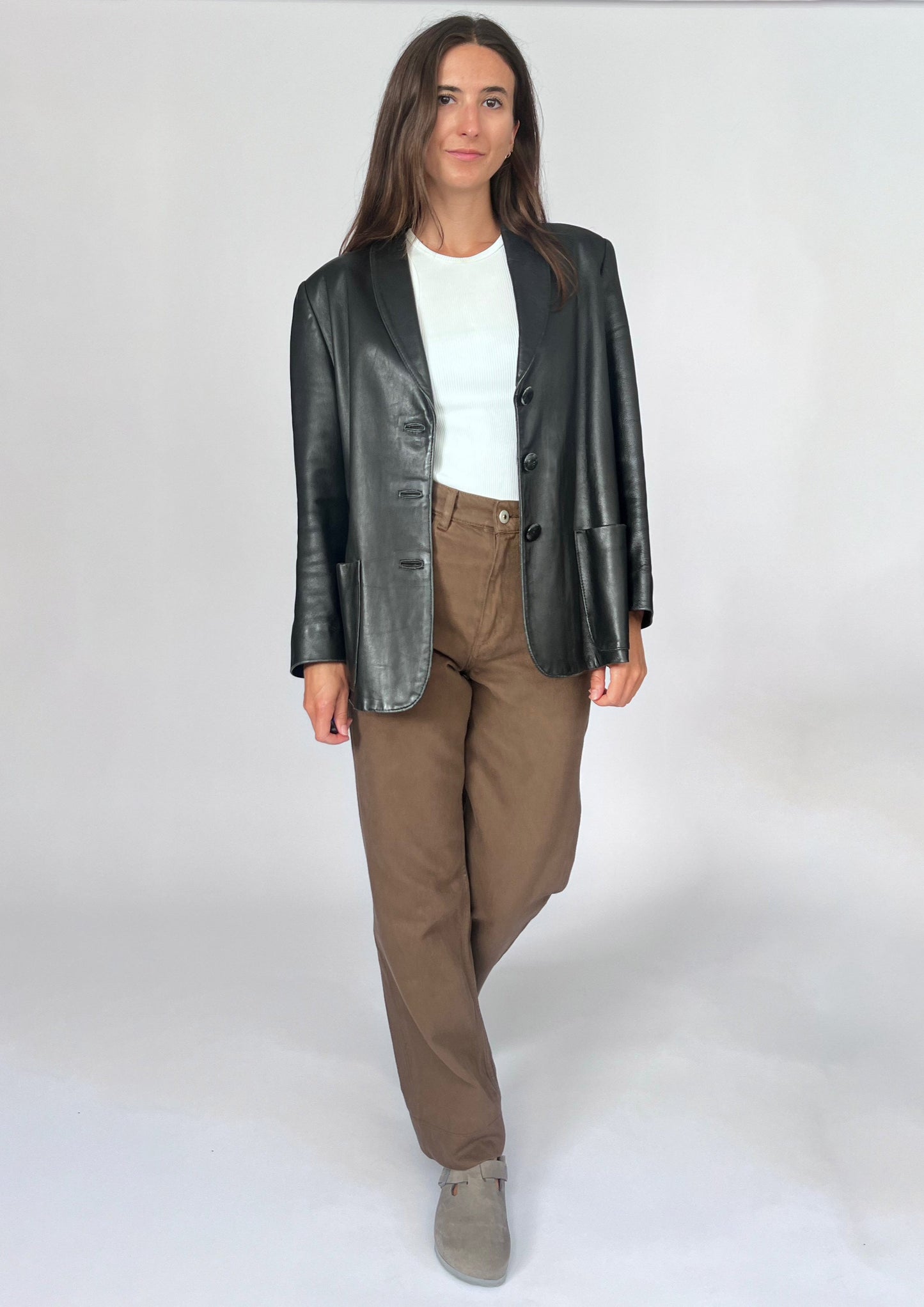 90s Boxy Leather Blazer S/M