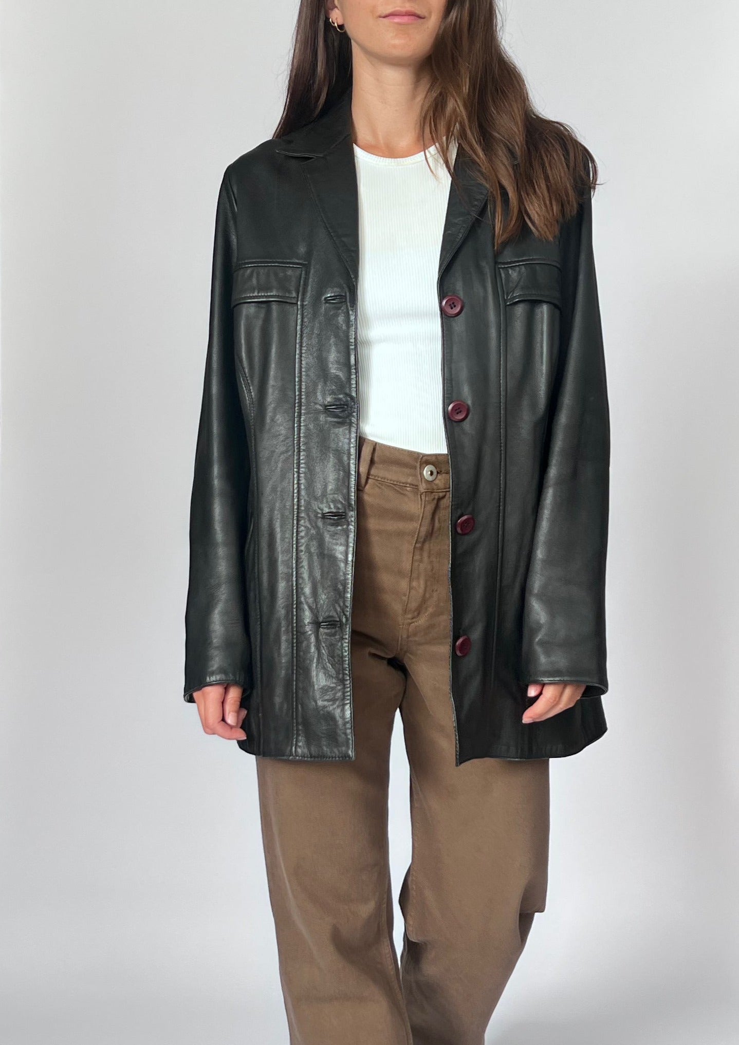 90s Longerline Leather Jacket S/M