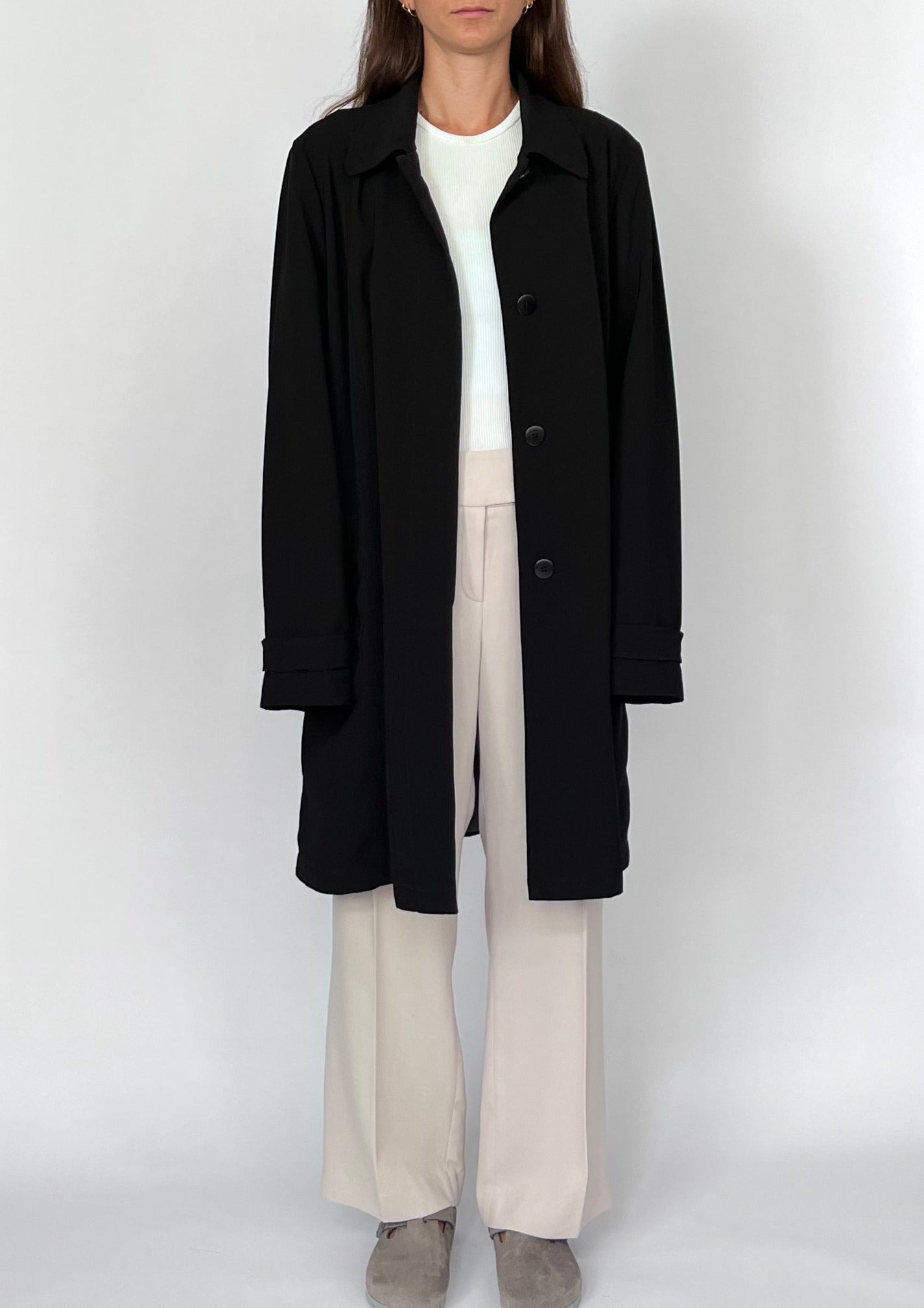 90s Black Fluid Trench Coat M/L