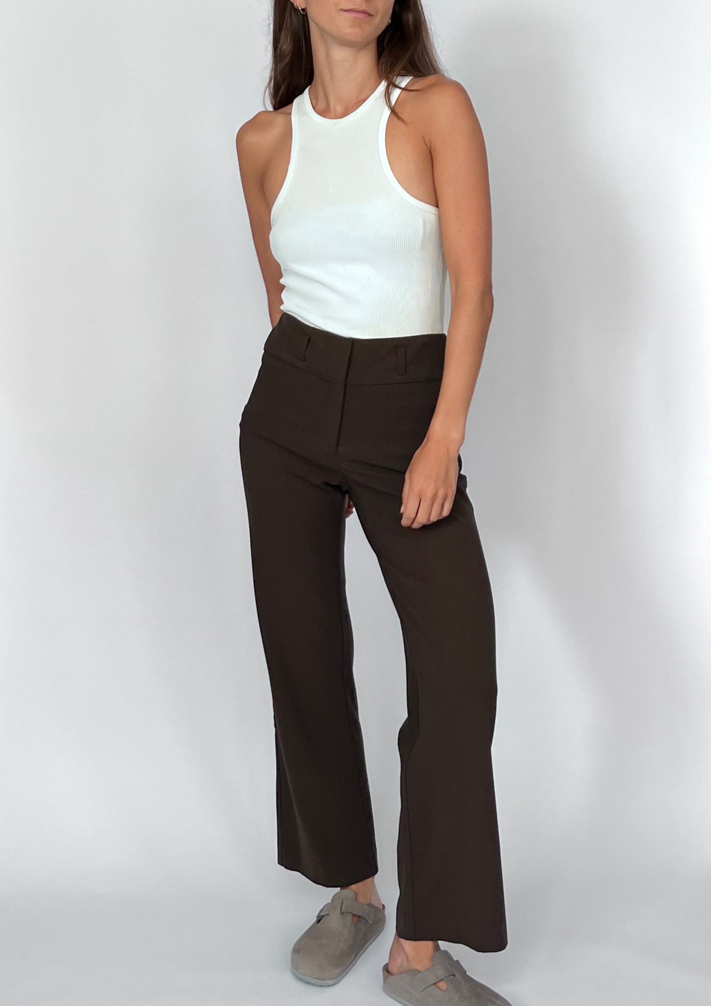 90s Brown Fitted Wide Leg Trousers XS W'26"