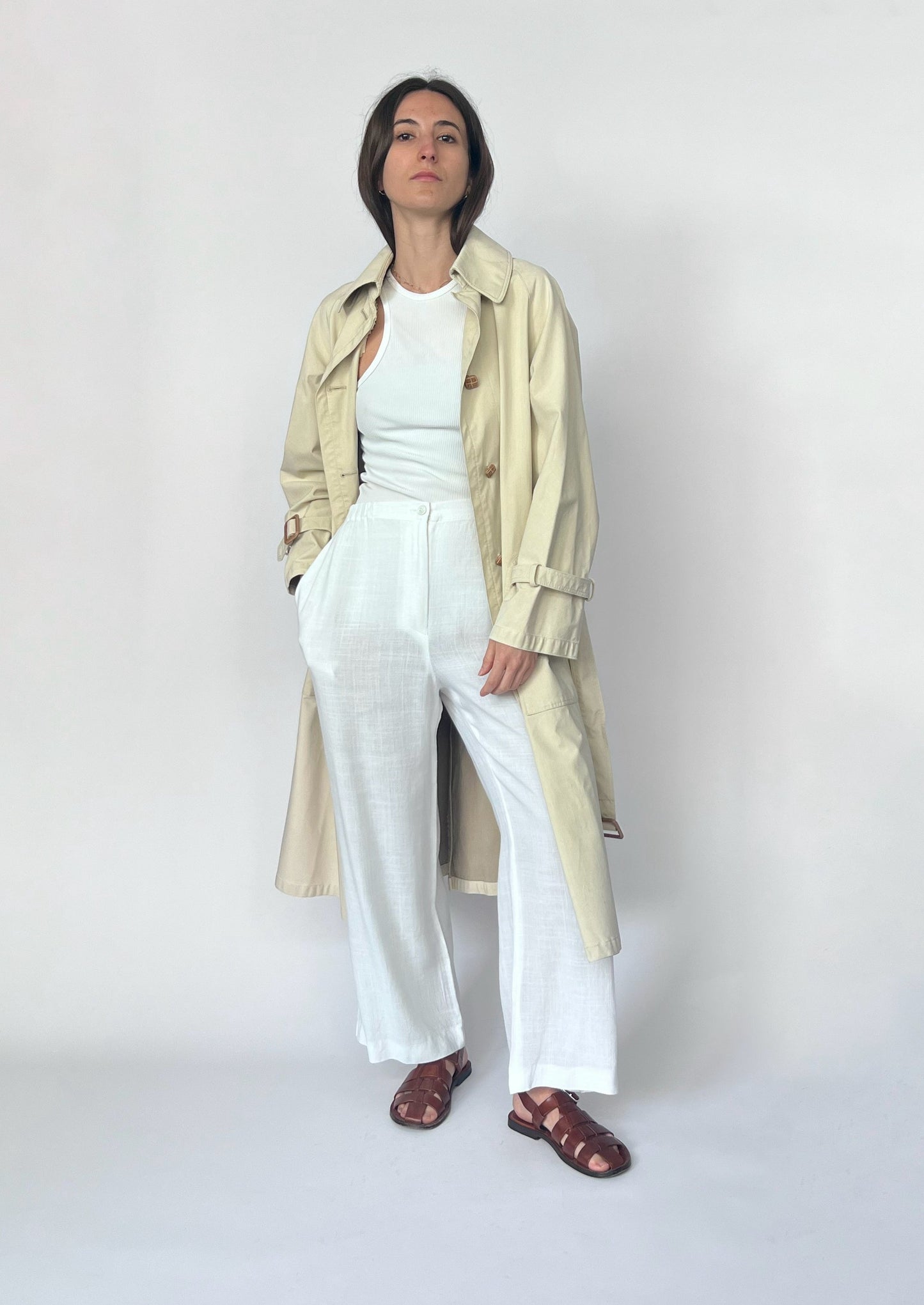 1970s Jaeger Cream Trench Coat XS/S