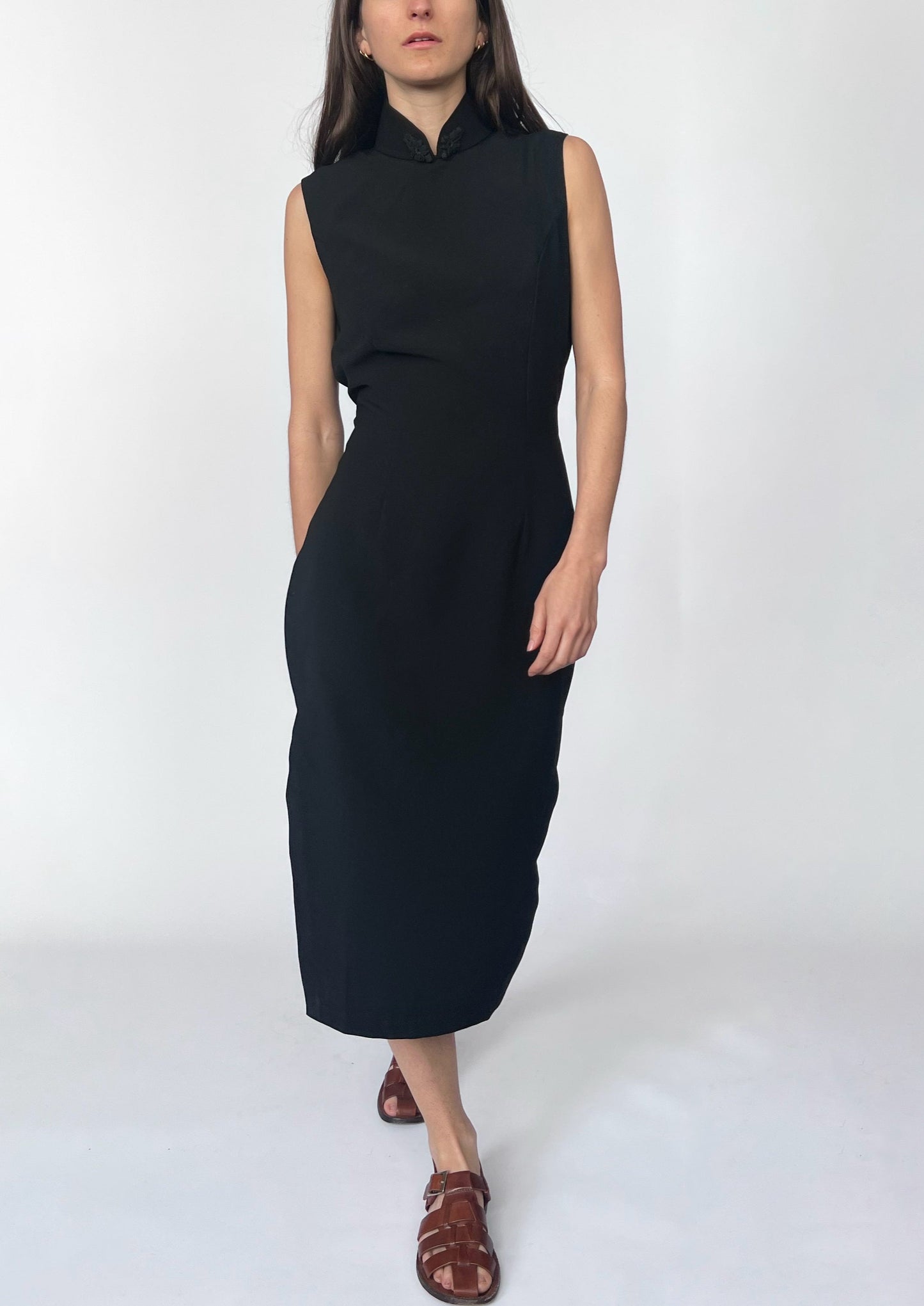 High Neck Black Fitted Dress M