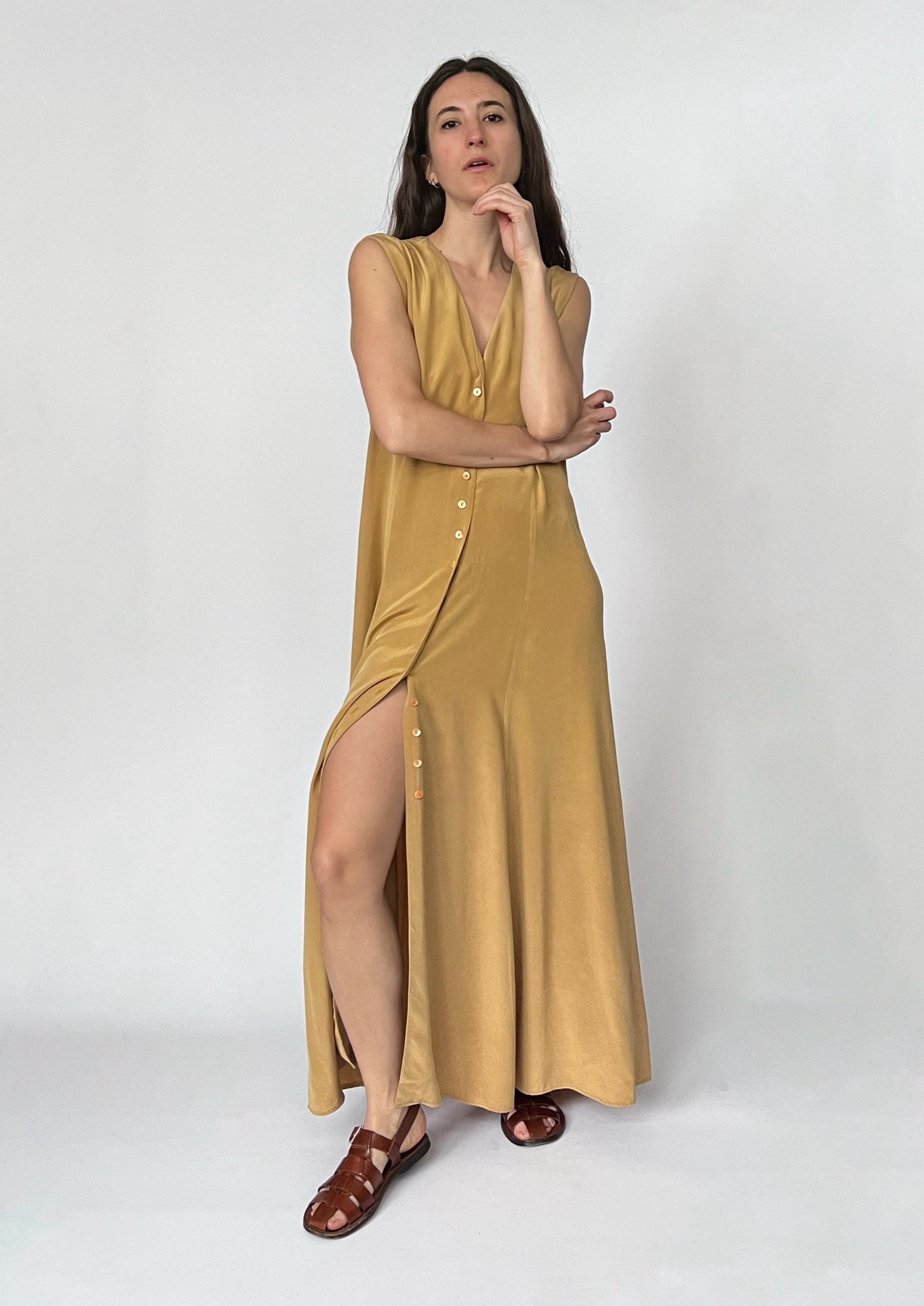 Silk Neutral Maxi Dress M