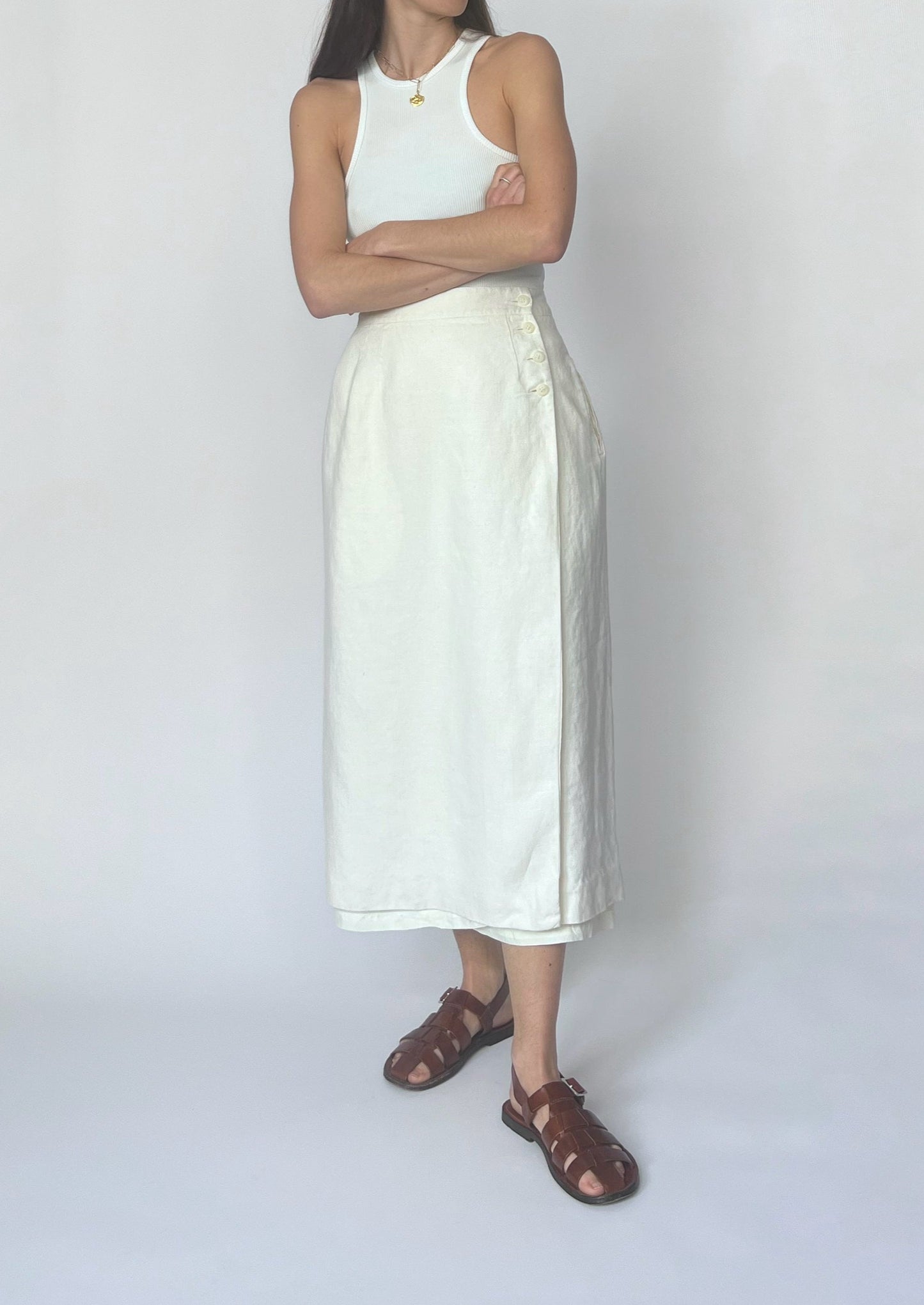 Linen Cream Wrap Skirt M