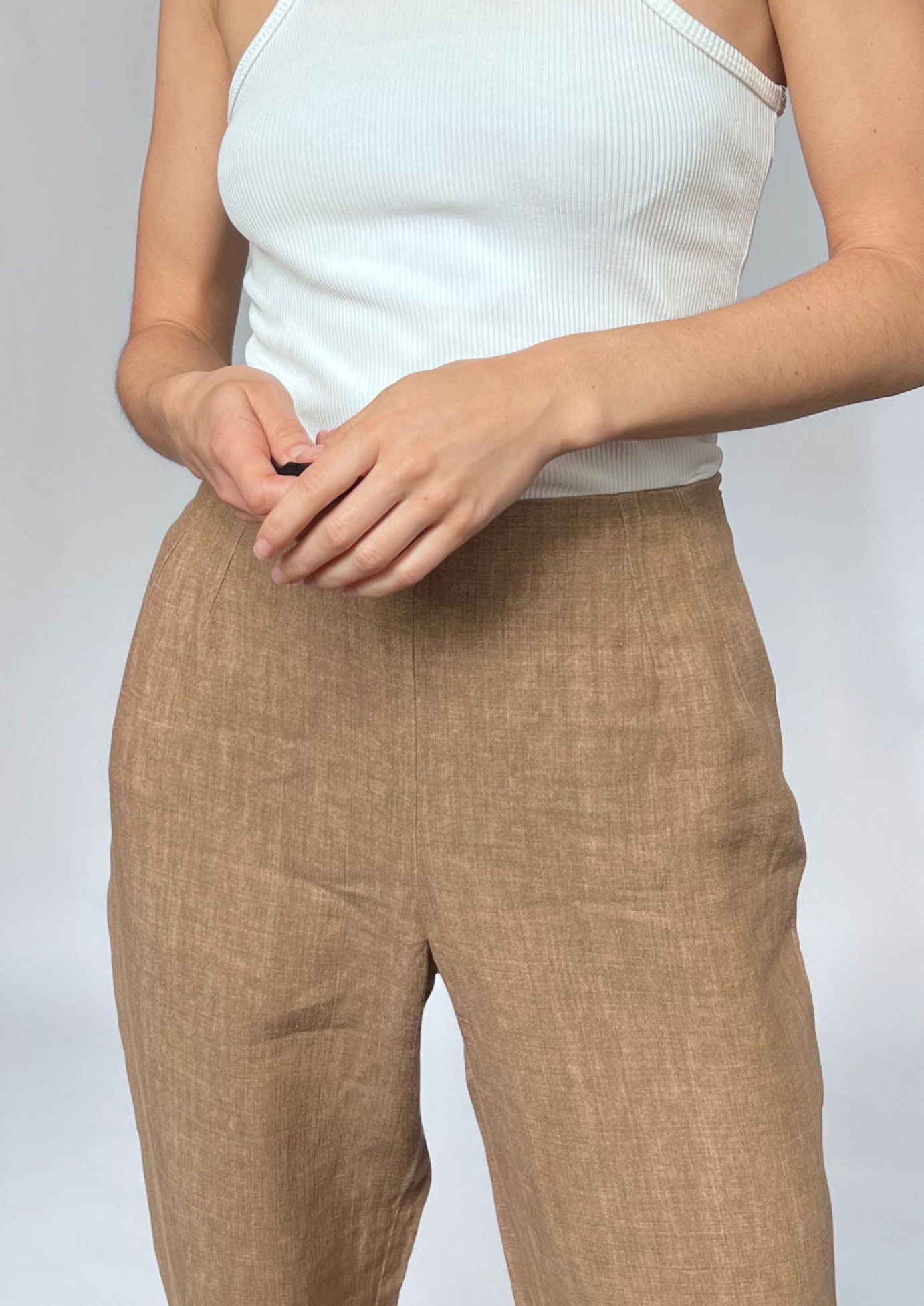 00s Wide Leg Linen Brown Trousers S/M W'29"