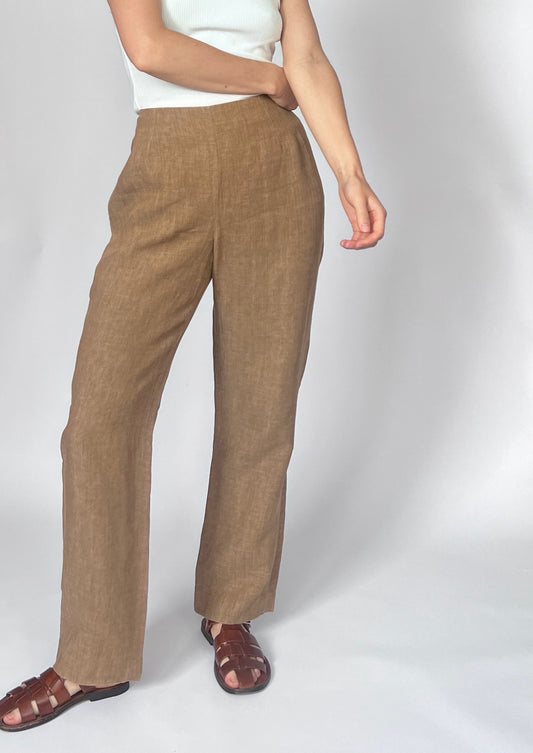 00s Wide Leg Linen Brown Trousers S/M W'29"