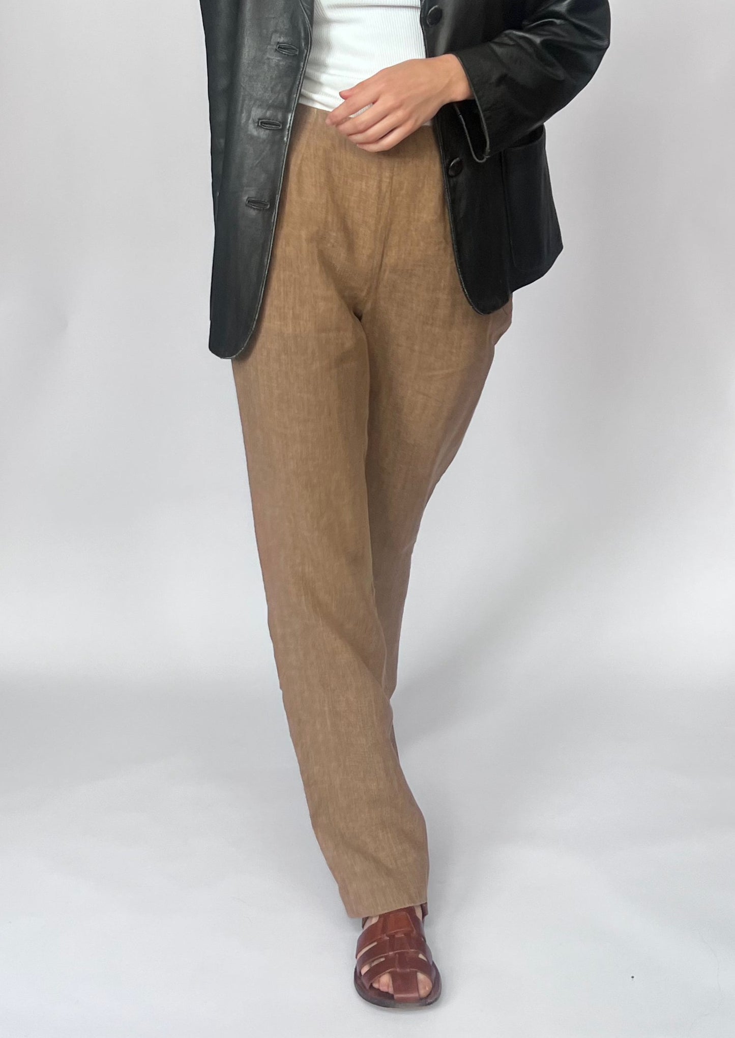 00s Wide Leg Linen Brown Trousers S/M W'29"