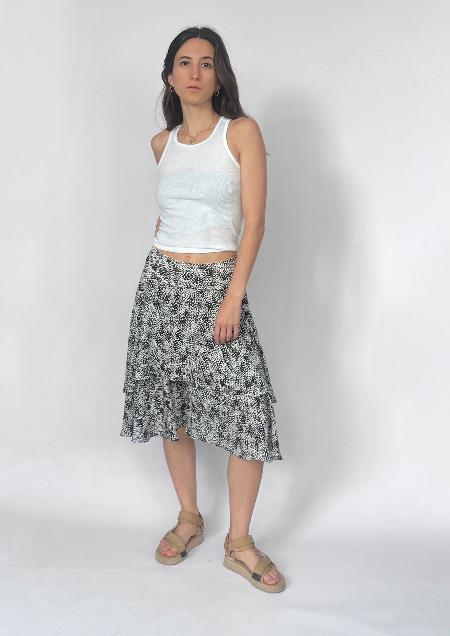 90s Low Waist Tiered Skirt XS/S W'26"