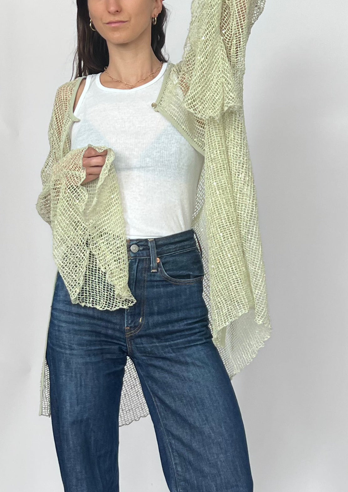 Mesh hot sale sleeve cardigan