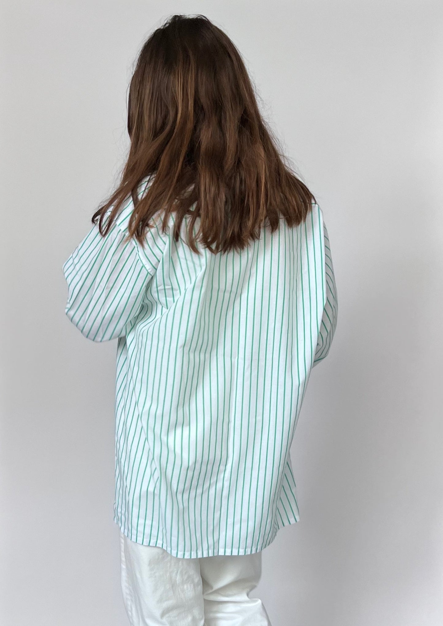 90s Green Striped Shirt S/M/L