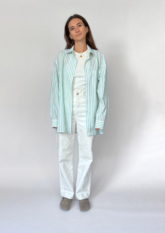 90s Green Striped Shirt S/M/L