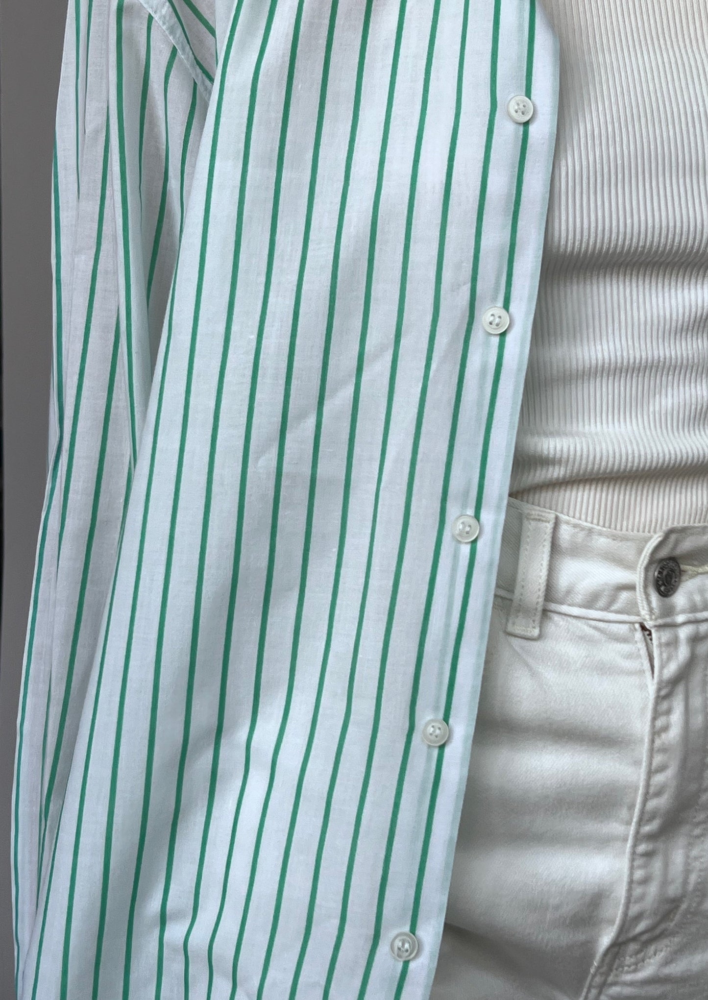 90s Green Striped Shirt S/M/L