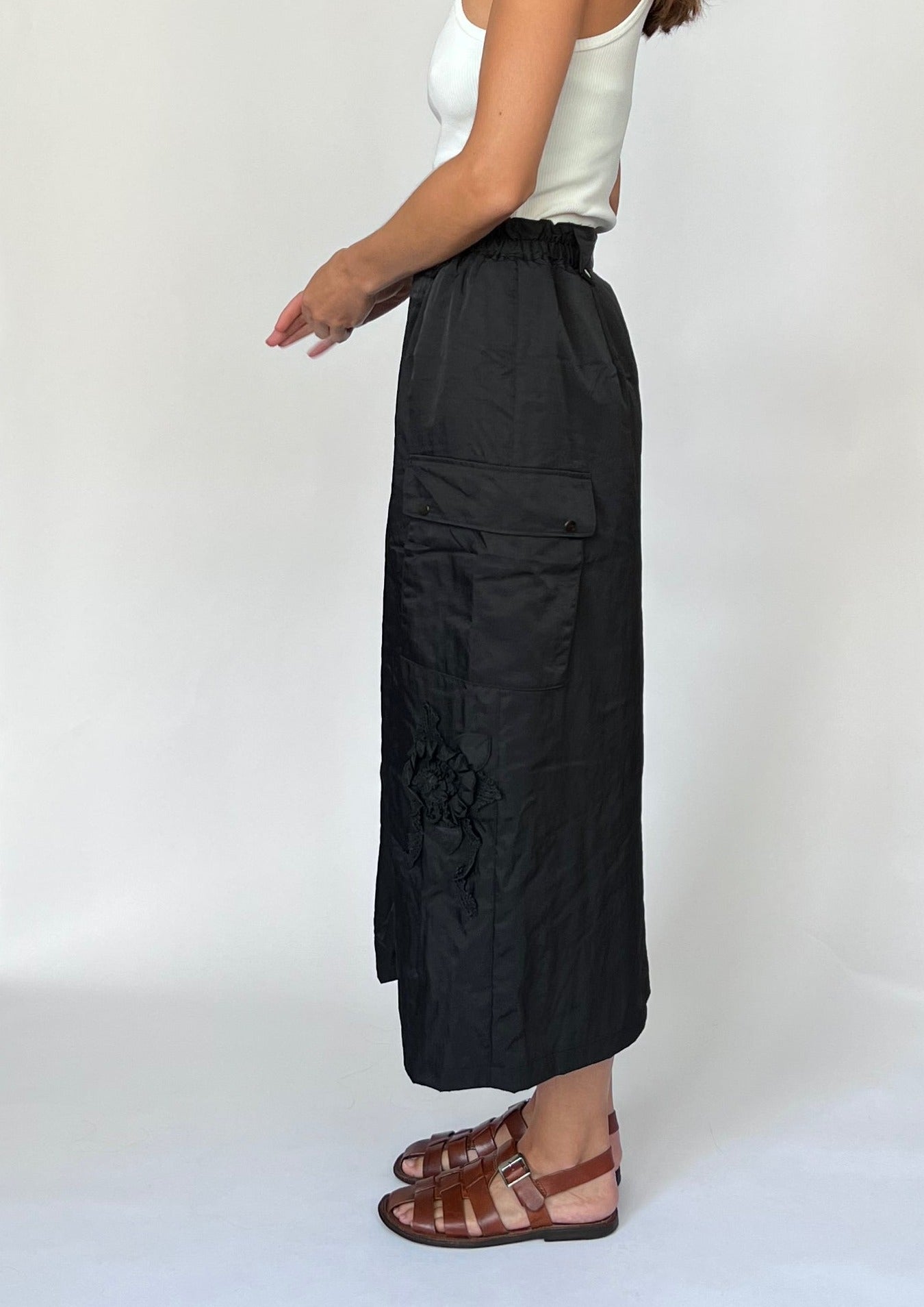 90s Japanese Padded Nylon Maxi Skirt XS/S W'25"