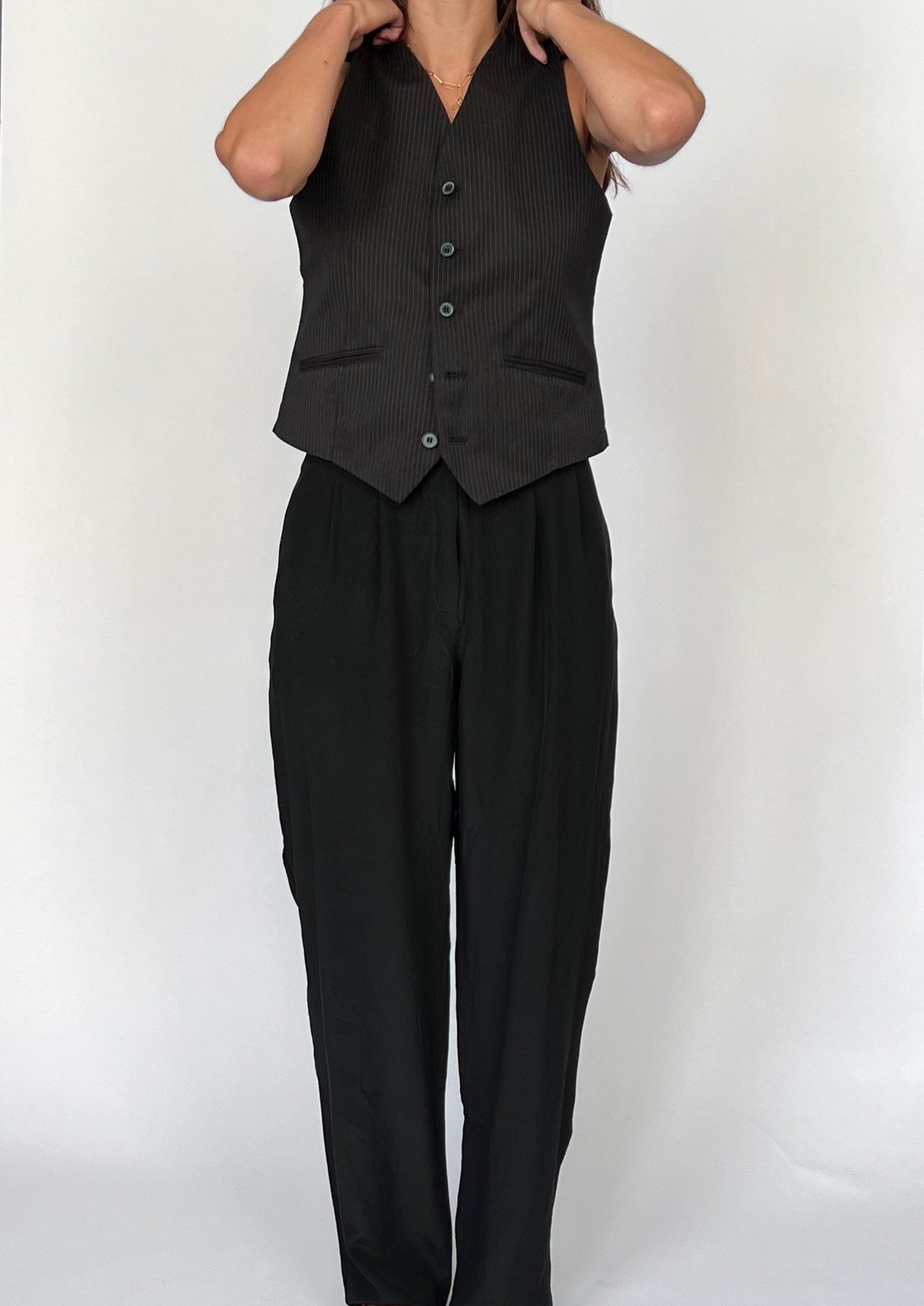 90 Pinstripe Black Waistcoat XS/S