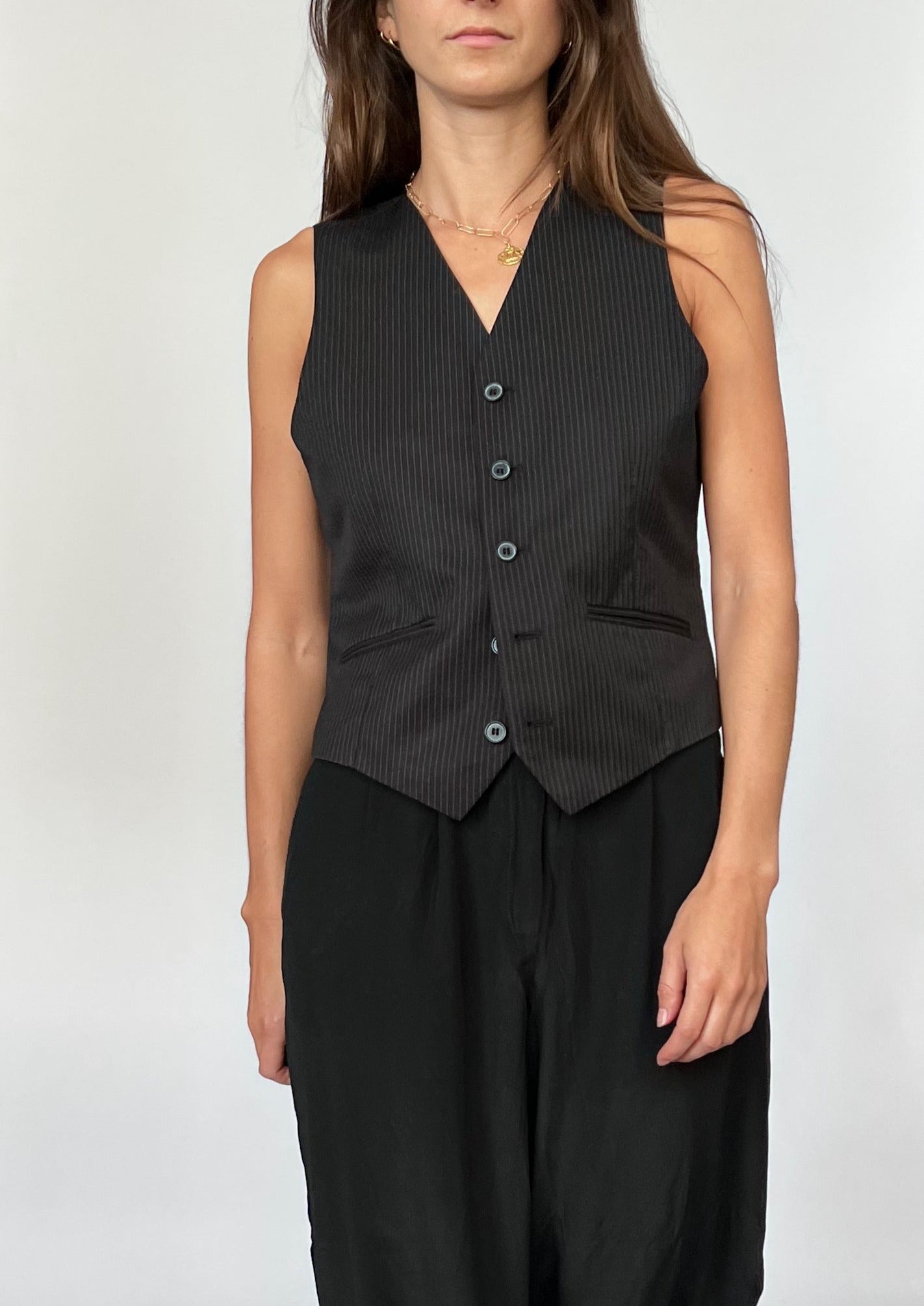 90 Pinstripe Black Waistcoat XS/S