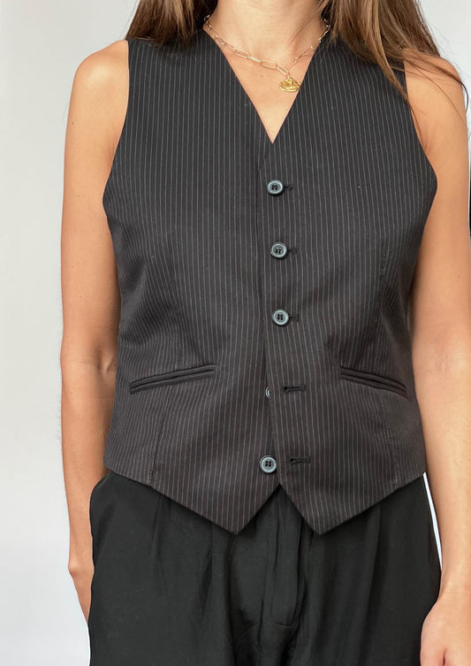 90 Pinstripe Black Waistcoat XS/S