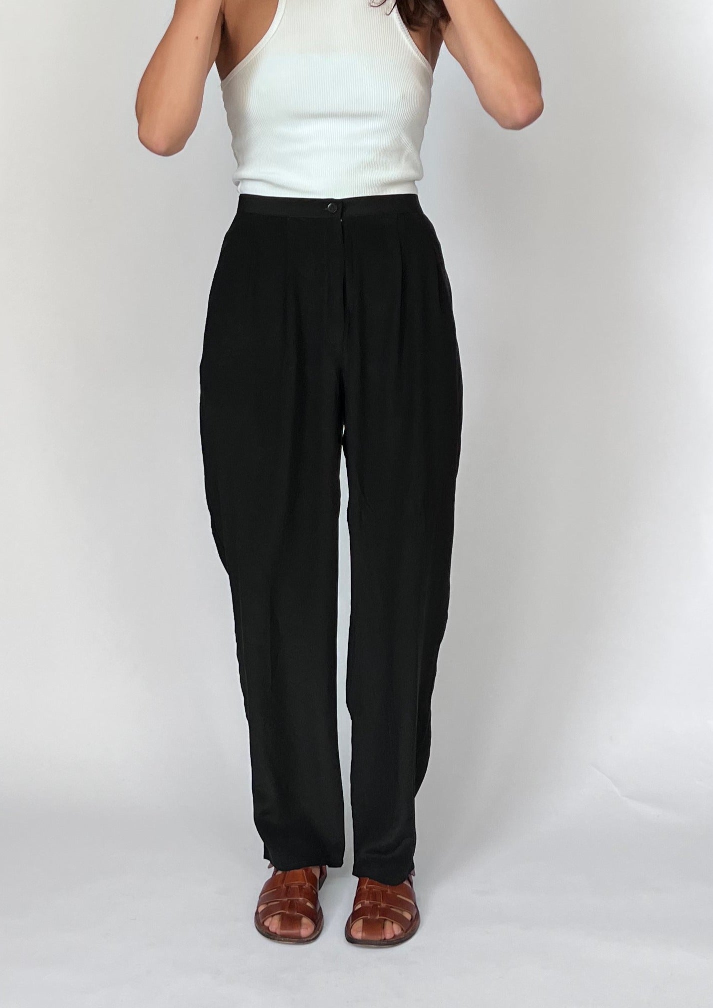 100% Silk Black Straight Leg Trouser L W'33"