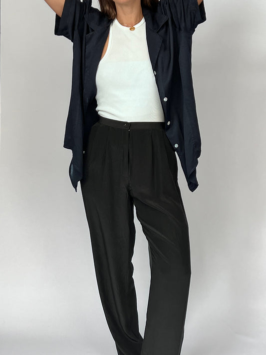 100% Silk Black Straight Leg Trouser L W'33"