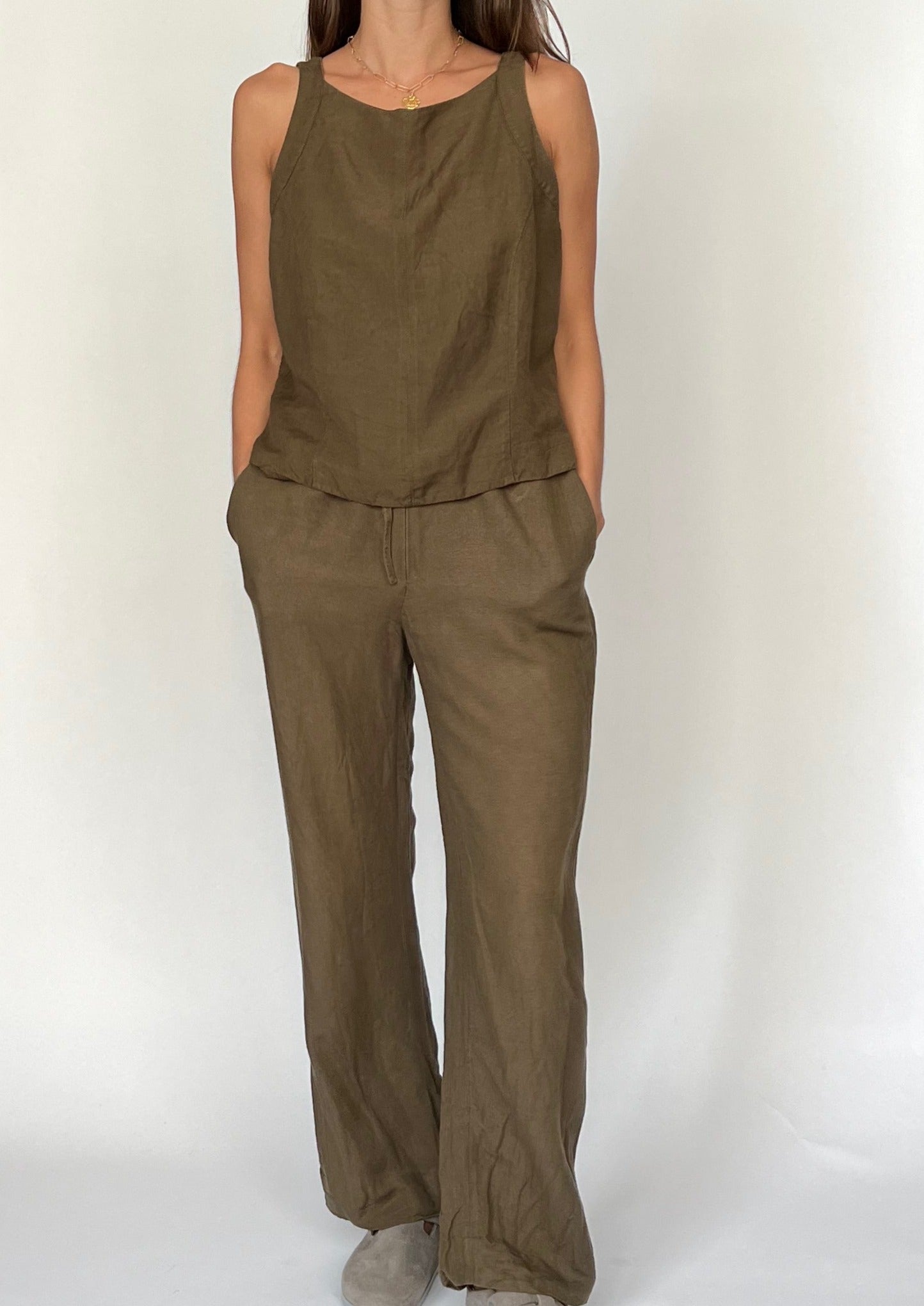 90s Khaki Linen Co-ord Set XS/S/M